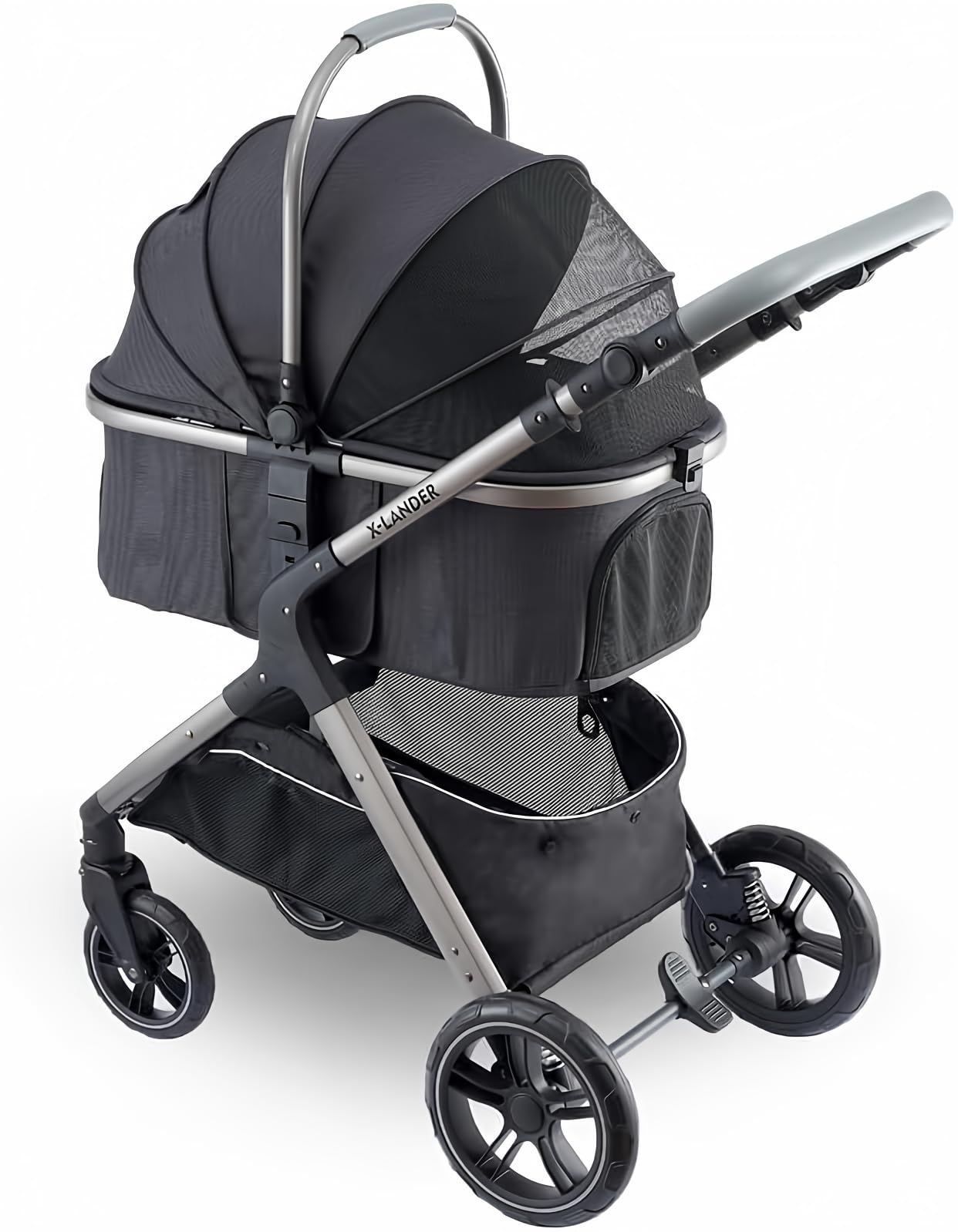 Premium Pet Stroller for Small & Medium Dogs & Cats - 4-Wheel Travel System with Carrier, Zipperless Entry, Cup Holder & Storage Basket - Perfect for Outdoor Walks, Vet Visits & Shopping Trips