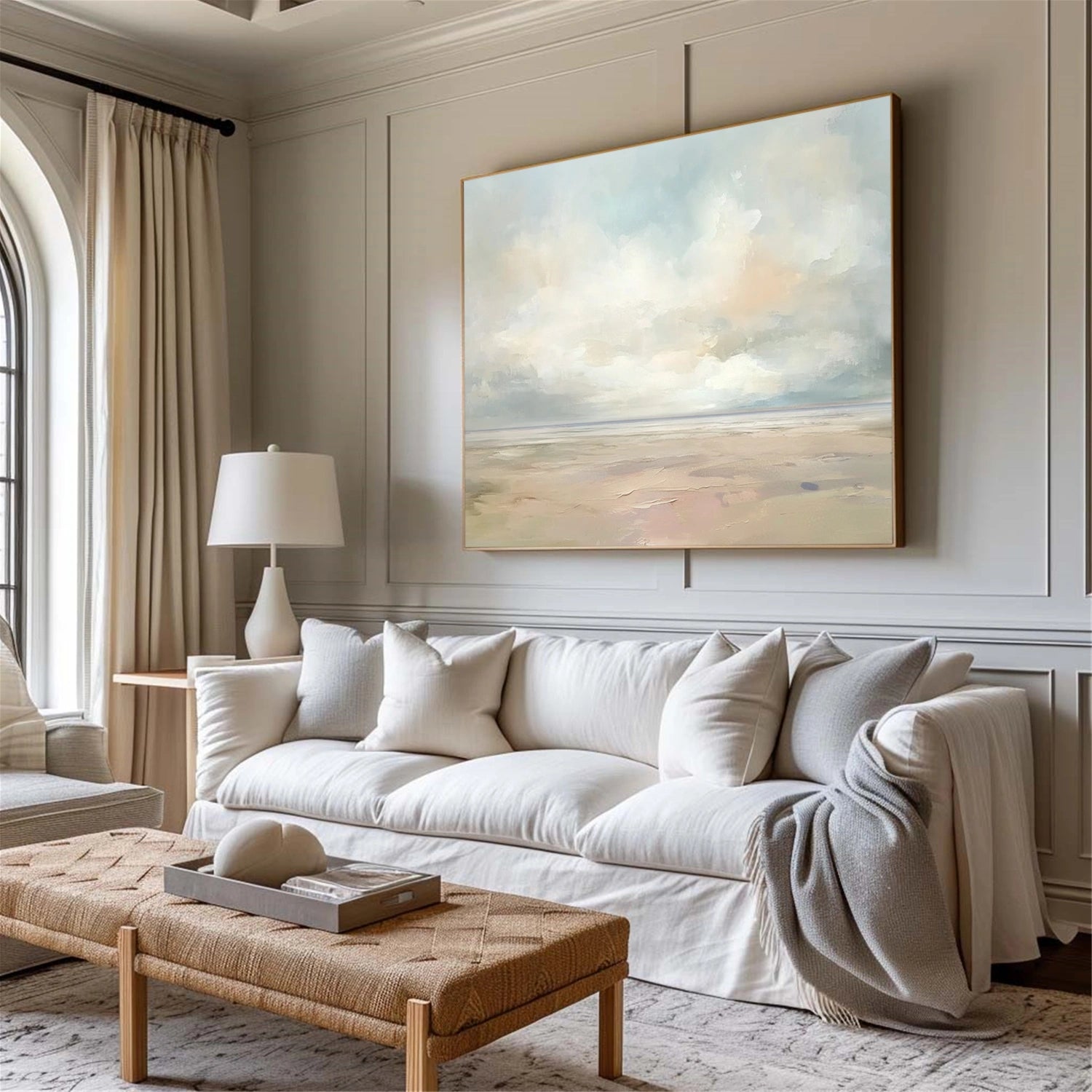 Ocean and Sky Painting #OS 234 - Handmade Canvas Wall Art for Home Decor, Office & Living Room - Serene Beach Landscape Artwork