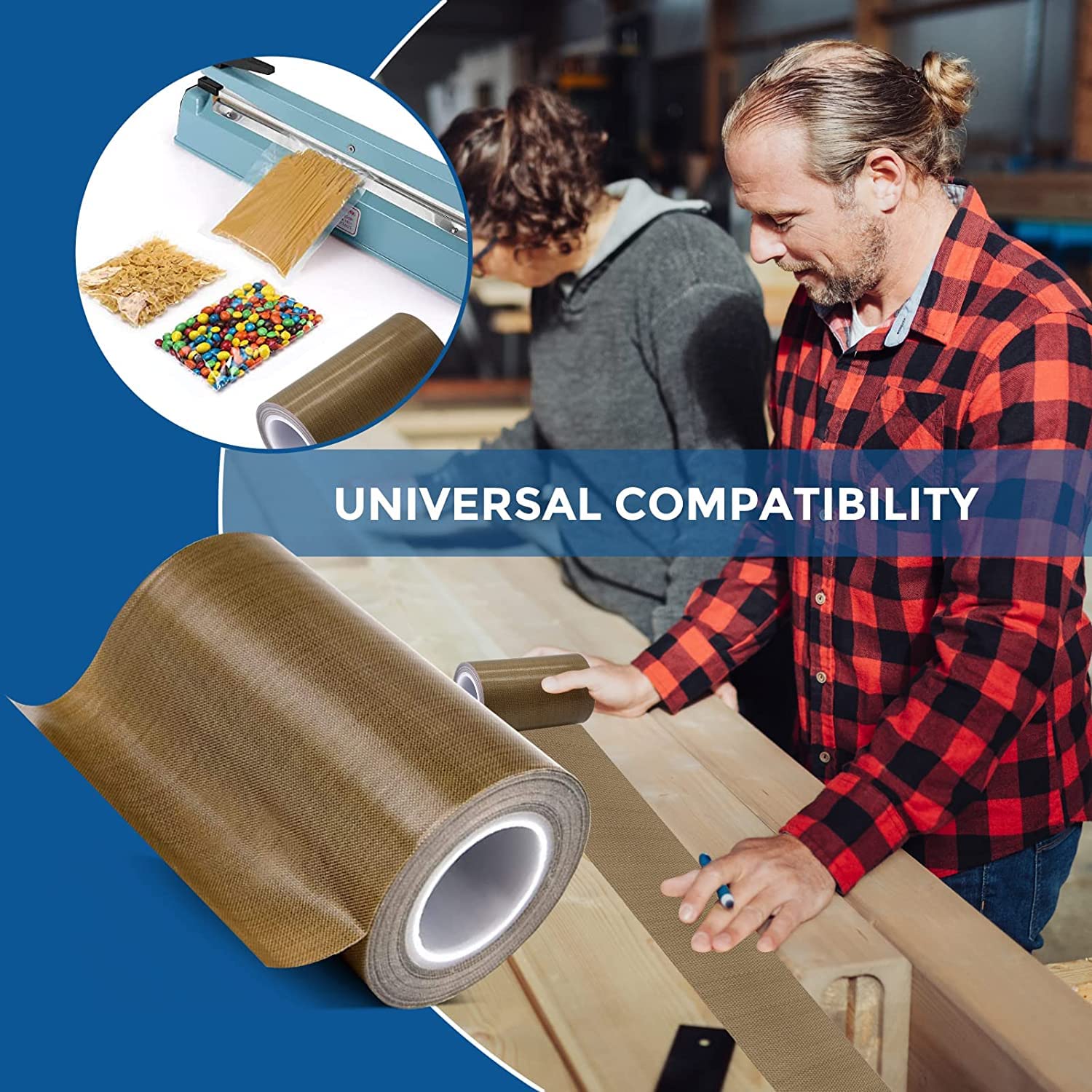 High-Temperature PTFE Coated Fiberglass Adhesive Tape - 4 Inch x 30 Feet Teflon Fabric Tape for Vacuum Sealer Machines & Hand Impulse Sealers | Heat Resistant, Non-Stick Insulation Tape Compatible with FoodSaver, Seal-A-Meal, Weston, Cabela's | Perfect for Food Packaging, Industrial Sealing & DIY Projects