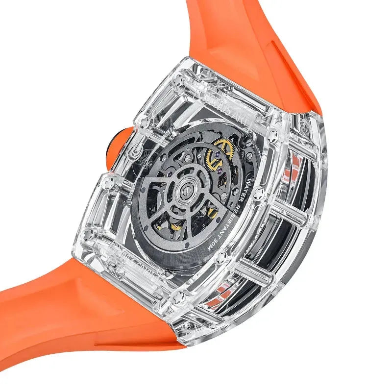 CRONUSART Men's Chronograph Watch 50mm x 42mm Tonneau Mechanical Wristwatch with Sapphire Crystal Case, Luminous Fluororubber Strap & Skeleton Dial - Perfect for Business, Casual Wear & Outdoor Activities