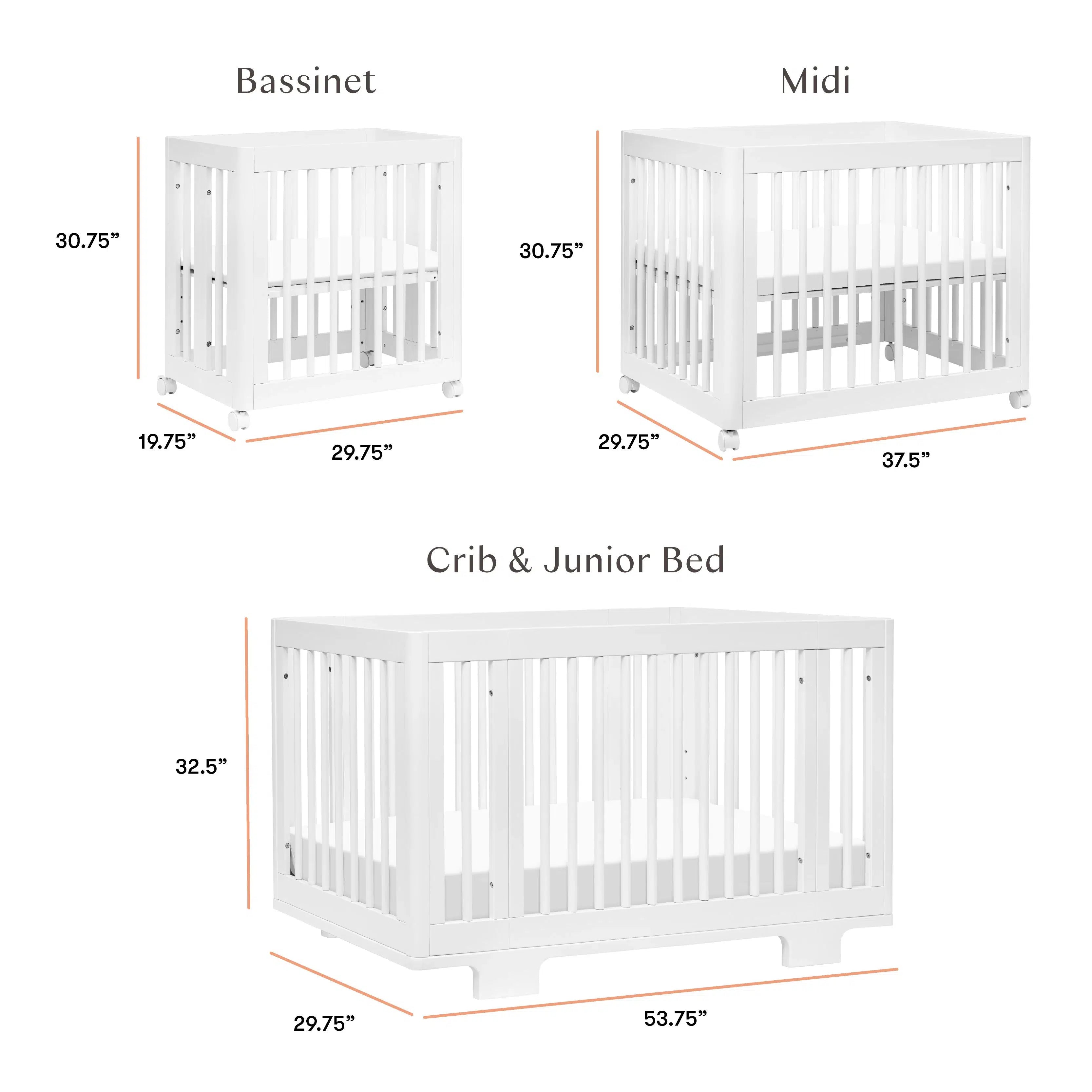 Babyletto Yuzu 8-in-1 Convertible Crib - White | Modern Nursery Furniture for Newborn to Toddler | Safe & Stylish Baby Bed for Small Spaces
