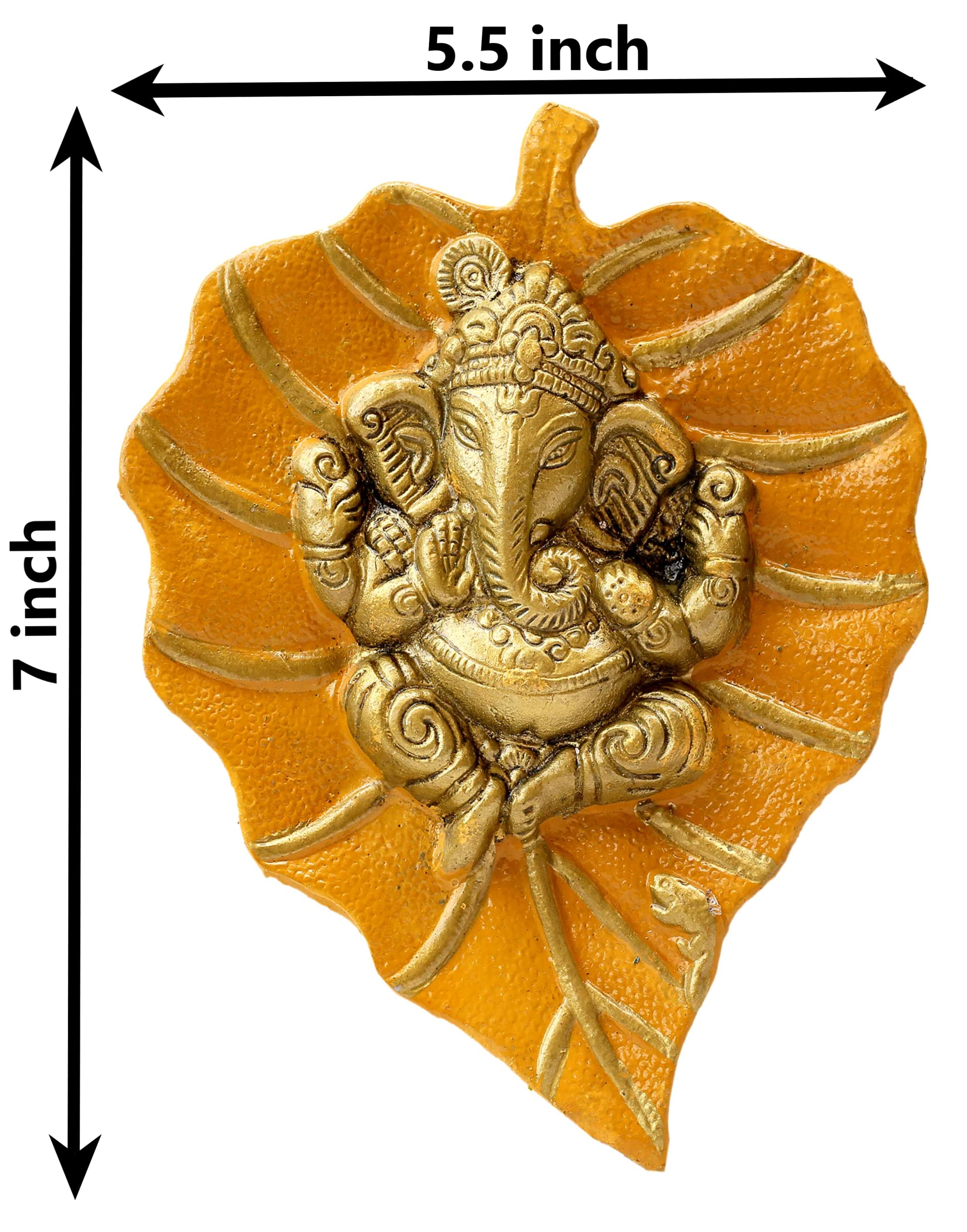 Charmy Crafts Metal Ganesha On Leaf Wall Hanging - Handmade Indian Home Decor for Living Room, Bedroom & Office - Perfect Housewarming Gift & Wedding Present (Mustard Yellow) | Spiritual Decor for Meditation Spaces & Yoga Studios