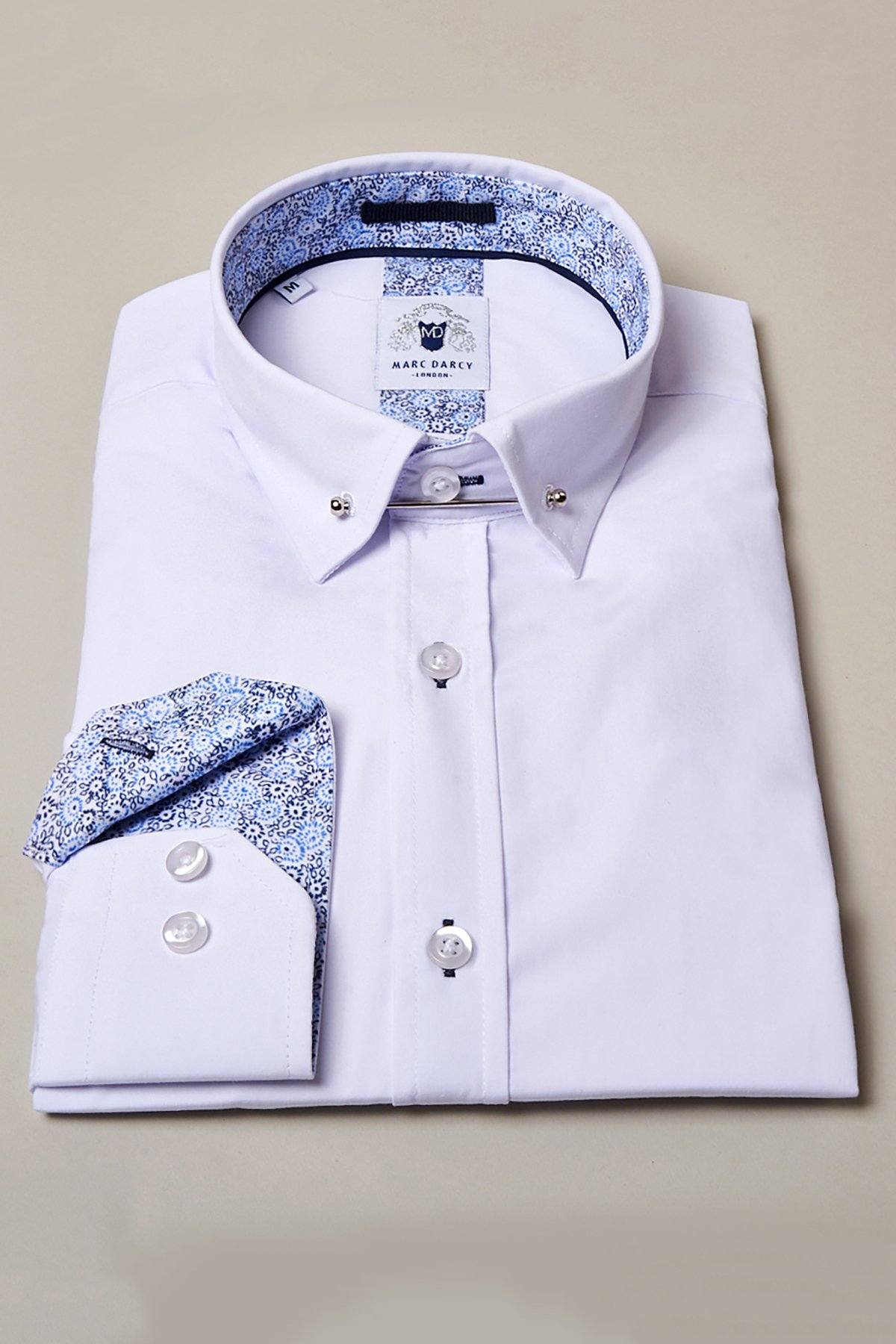 SUTTON Men's Classic White Dress Shirt with Collar Bar - Formal Office Wear & Business Attire for Professional Look