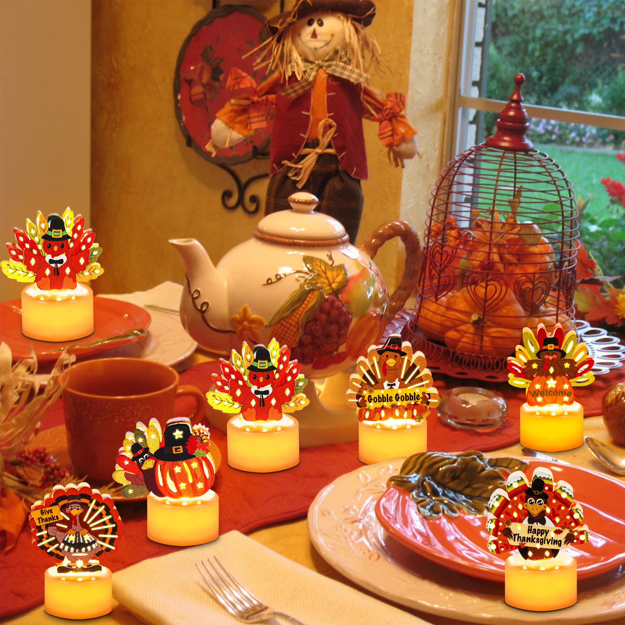 12 Pack LED Flameless Thanksgiving Tea Light Candles - Battery Operated Turkey Shaped Table Decorations for Home, Indoor Party, and Holiday Centerpieces | Perfect for Thanksgiving Dinner, Fall Decor, and Festive Gatherings