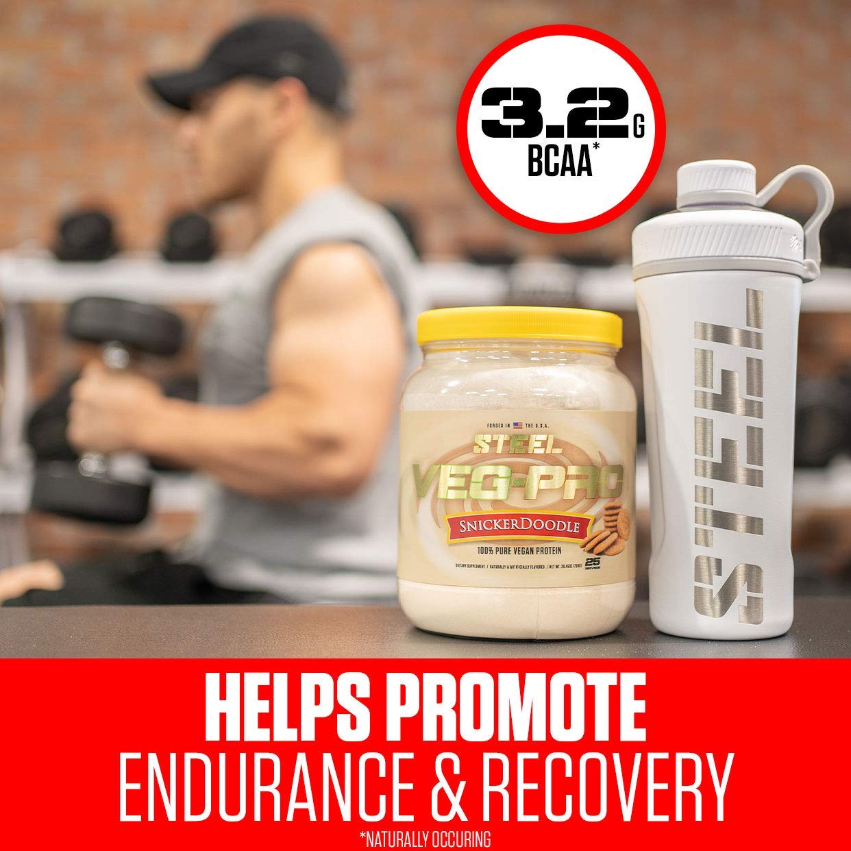 Steel Supplements Veg-PRO Vegan Protein Powder - Snickerdoodle Flavor | 25 Servings (1.65lbs) | Organic Plant-Based Protein with BCAA Amino Acids | Gluten Free, Dairy Free, Low Carb | Perfect for Post-Workout Recovery & Healthy Snacking