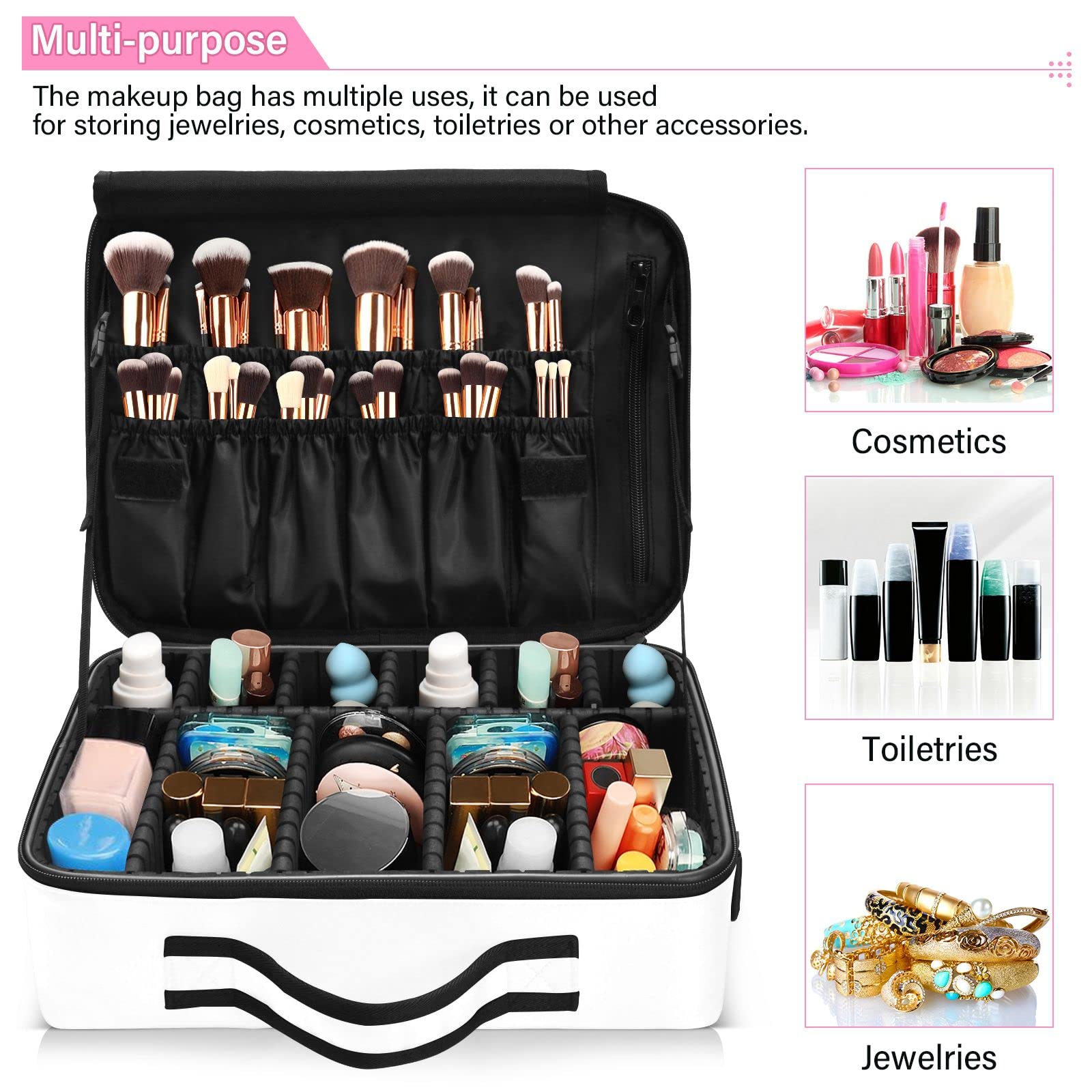 Moyyo Professional Travel Makeup Bag for Women - Portable Cosmetic Organizer with Jugs, Train Case & Artist Storage - Perfect for Travel, Home & Salon Use
