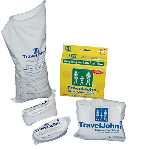 TravelJohn Disposable Urine Bags for Men & Women - 3 Pack Portable Urinal for Camping, Hiking, Road Trips & Emergency Use