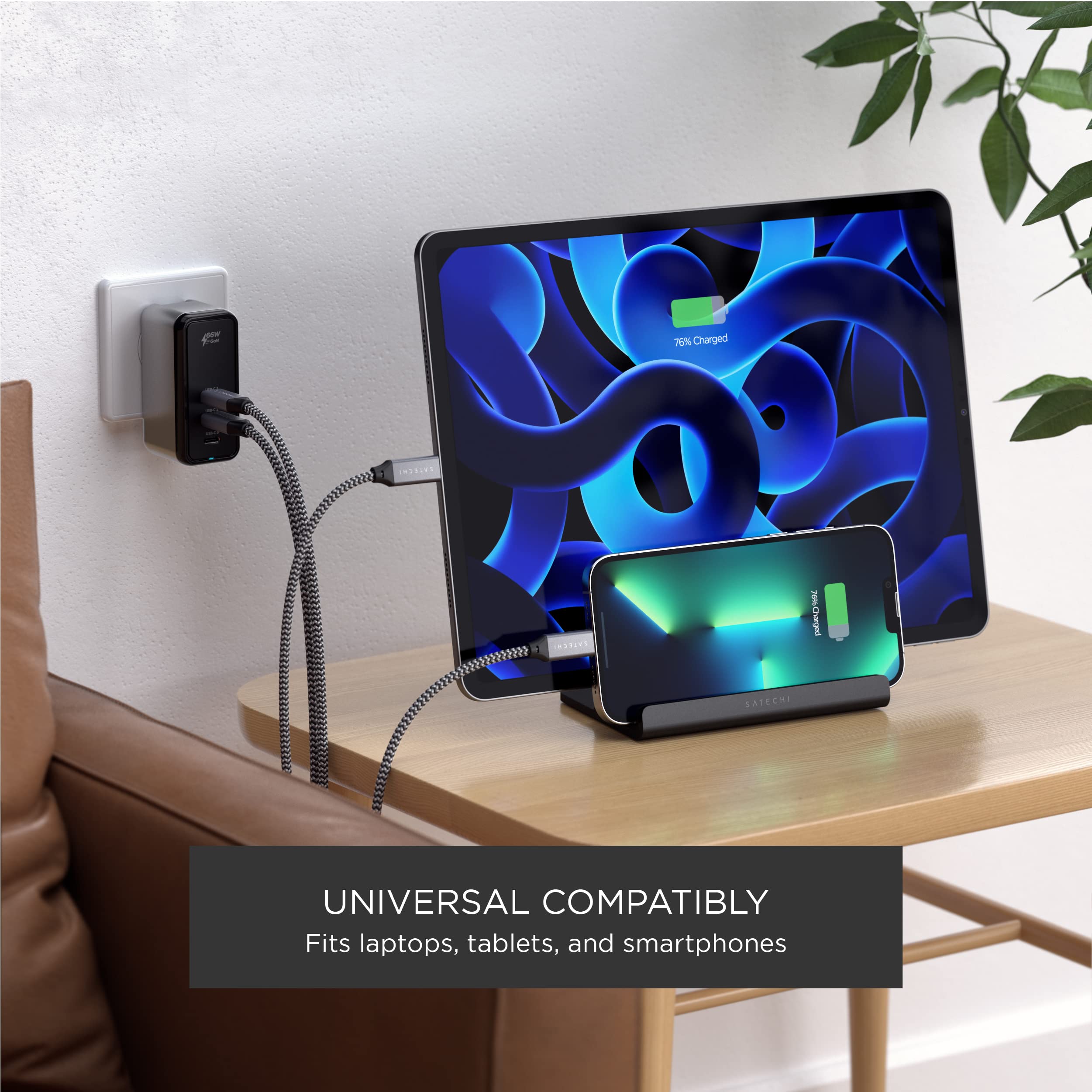 Satechi Dual Vertical Aluminum Stand for MacBook, iPad & iPhone - Universal Laptop & Tablet Holder for MacBook Pro/Air, iPad Pro/Air/Mini, iPhone 16/15/14/13/12 - Perfect for Home, Office & Workspace Organization