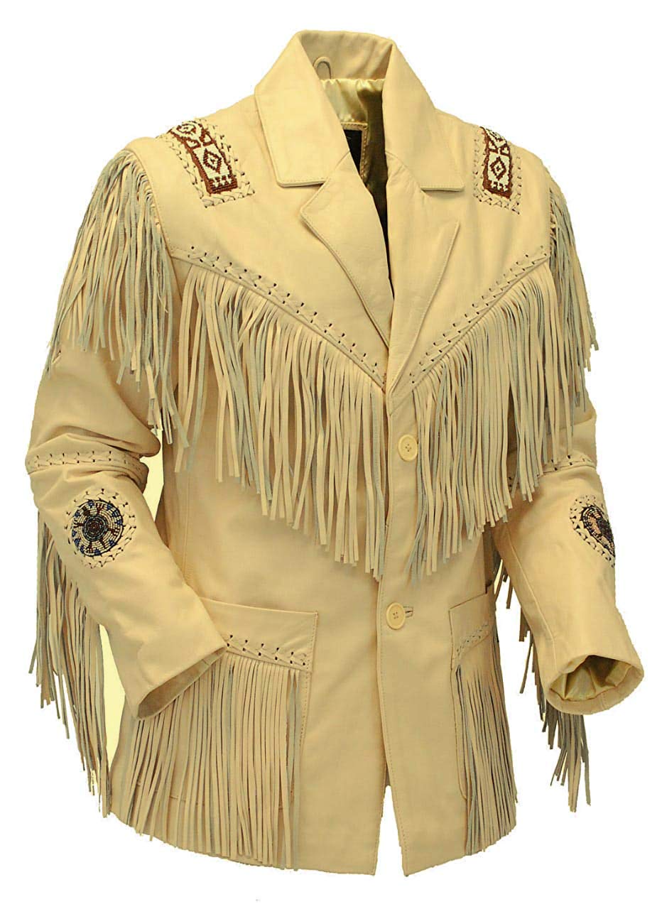 Native American Western Fringe Leather Jacket for Women - Vintage Cowgirl Coat in Cream - Perfect for Rodeo, Music Festivals & Boho Fashion