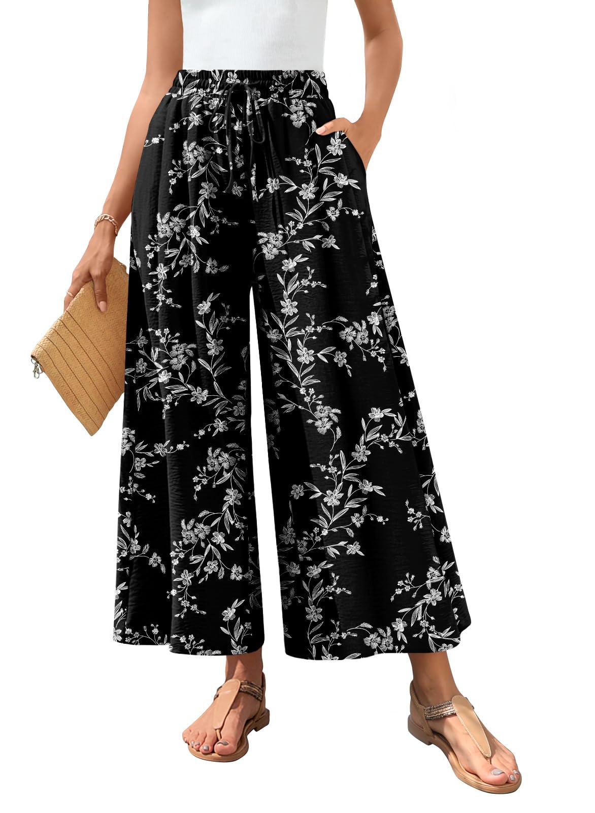 Bestbee Women's Palazzo Pants - Dressy Casual Wide Leg Trousers with Elastic Waist & Pockets | Comfortable Office Wear, Travel & Lounge Pants