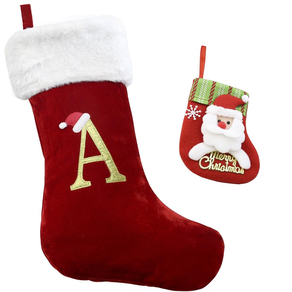 Personalized Monogram Christmas Stocking - 20 Inch Red Velvet with White Plush, Custom Letter A - Holiday Gift for Family & Friends - Perfect for Fireplace Decor, Xmas Tree, and Festive Home Decor
