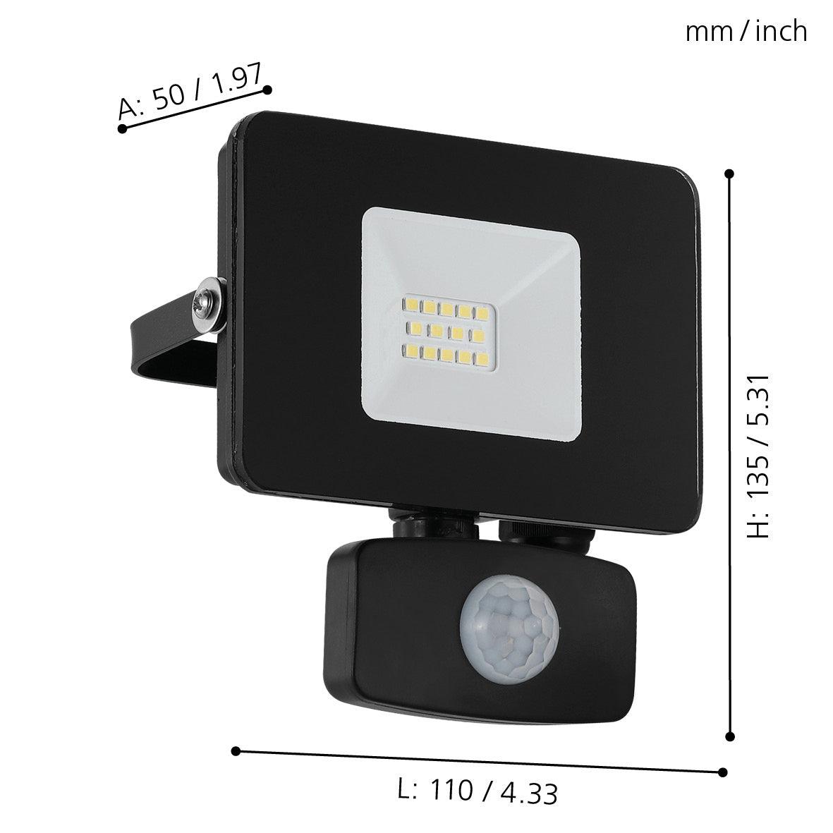 Eglo Faedo 3 IP44 Waterproof Outdoor LED Black PIR Motion Sensor Flood Light 10W - Perfect for Garden, Patio, and Driveway Security Lighting