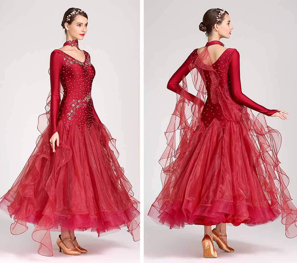 Elegant Ballroom Dance Dresses for Women - Smooth Waltz & Tango Performance Gown with Long Sleeves - Perfect for Swing Dancing & Competition Outfits - Ideal for Professional Dance Events & Social Ballroom Parties