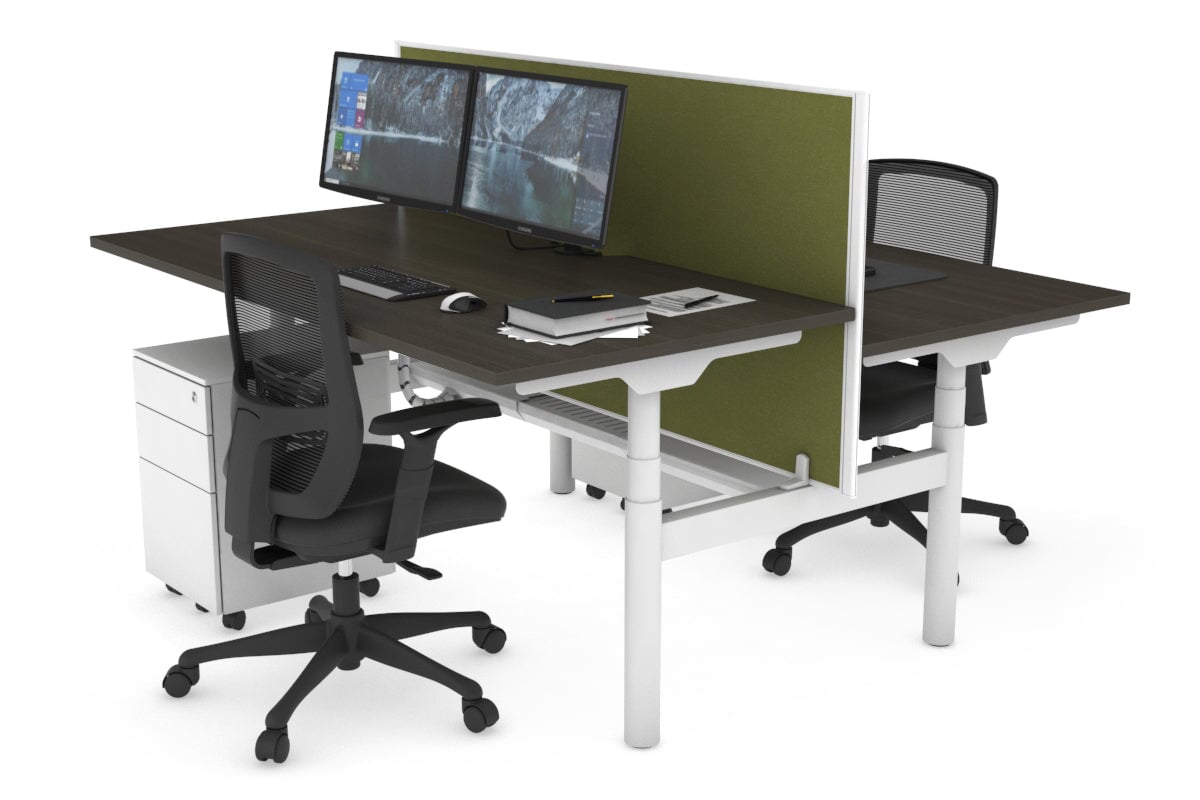 Flexi Premium Height Adjustable 2-Person H Bench Workstation - White Frame [1200L x 800W with Cable Management] - Ideal for Office, Home Workspace & Collaborative Environments