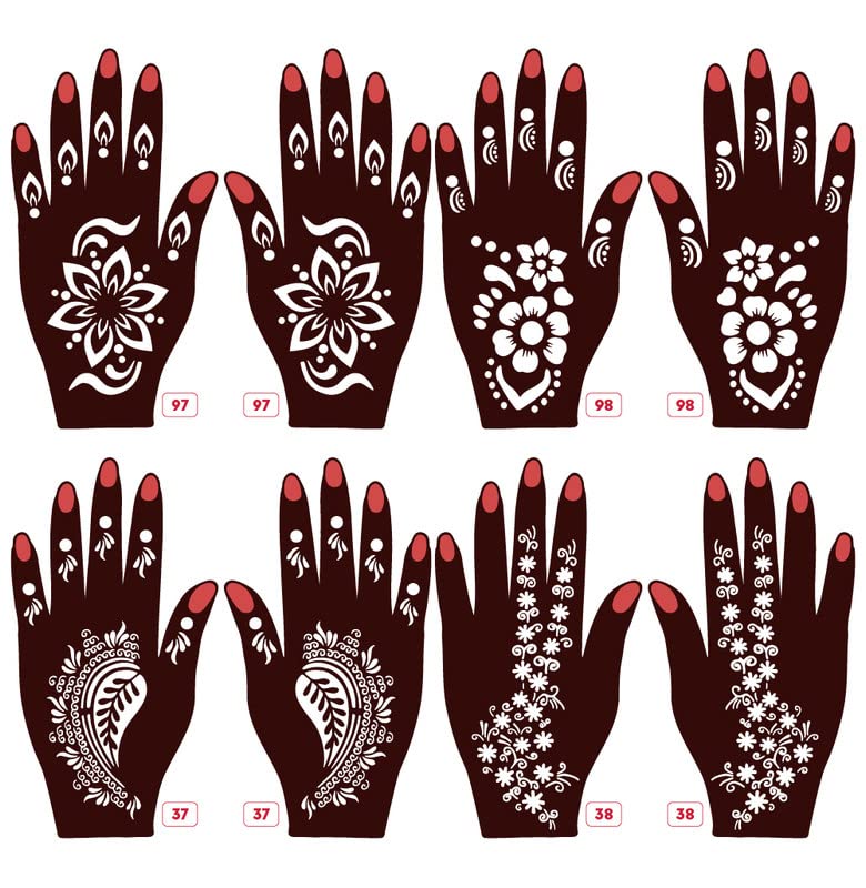 APCUTE Henna Stickers for Hands - Set of 8 Easy-to-Apply Mehndi Stencils for Girls, Kids & Women | Beautiful Temporary Tattoo Designs for Parties, Weddings & Festivals