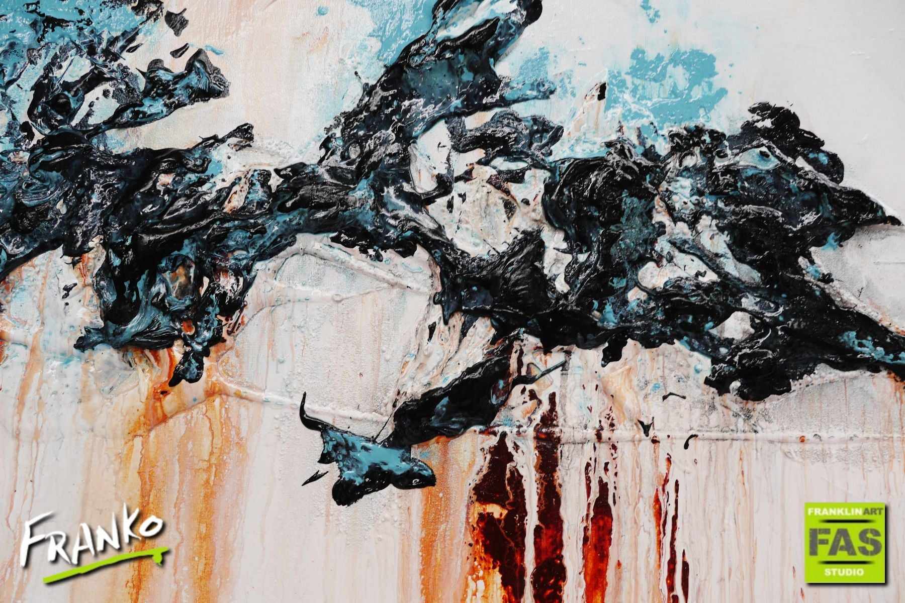 Abstract Brown White Teal Wall Art Canvas Painting - Modern Home Decor for Living Room, Bedroom & Office