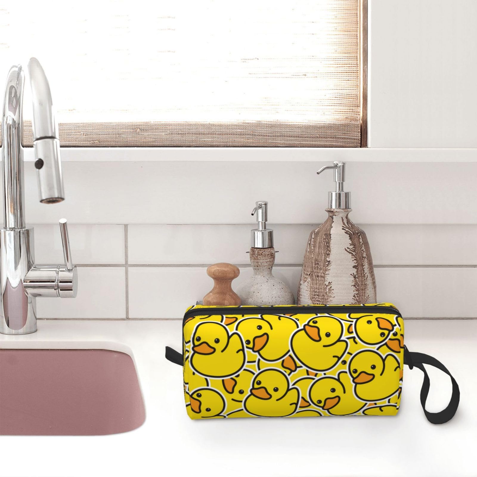 Cute Duck Cartoon Makeup Bag - Small Cosmetic Organizer with Handle, Portable Travel Toiletry Pouch for Women & Girls | Perfect for Travel, Gym, and Daily Essentials Storage