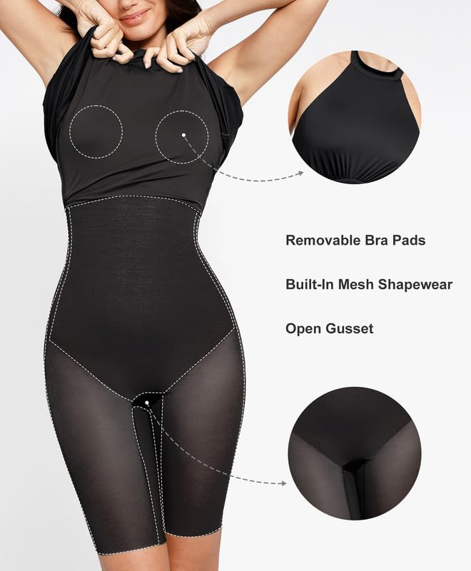 Popilush Shapewear Dress with Built-in Bra - Halter Neck, Sleeveless, Backless A-Line Midi Dress for Women | Perfect for Wedding Guest, Cocktail Party & Special Occasions