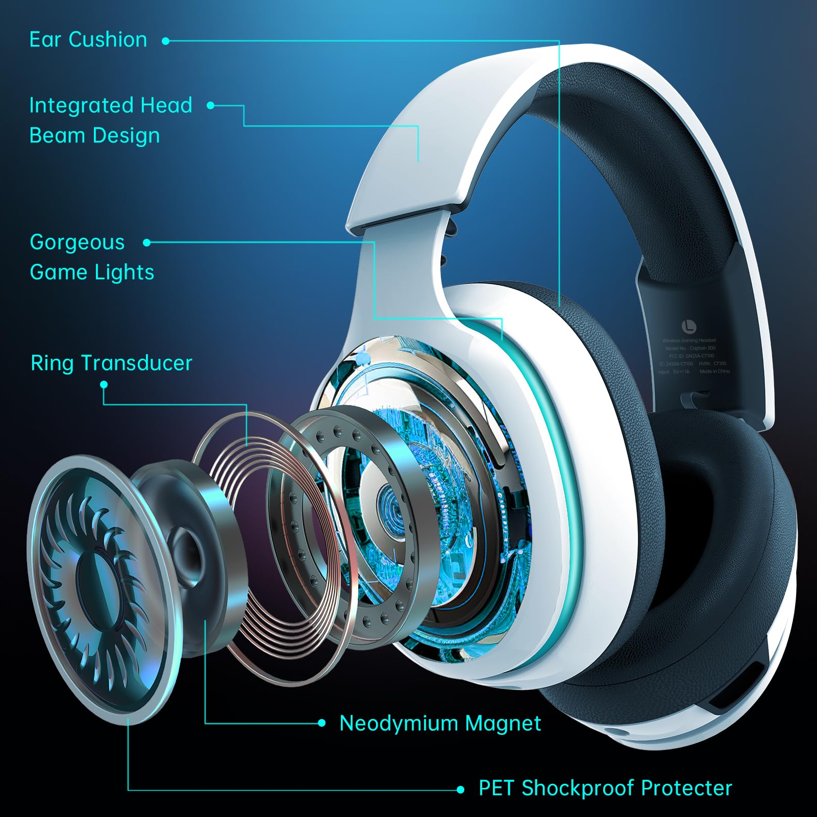 Gtheos 2.4GHz Wireless Gaming Headset for PS5, PS4, PC, Nintendo Switch - Bluetooth 5.3 Headphones with Noise Canceling Mic, Stereo Sound & 40+ Hour Battery (White) | Perfect for Fortnite, Call of Duty & FPS Gaming Sessions