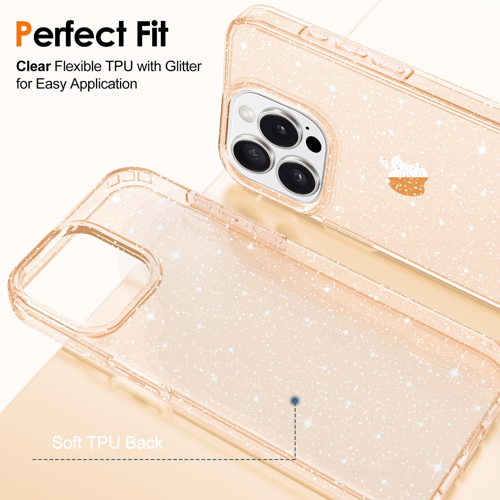 Hython iPhone 15 Pro Max Case - Glitter Clear Sparkly Protective Cover | Shockproof Slim Fit TPU Phone Case for Women & Girls (Gold Glitter) - Perfect for Everyday Use, Parties & Gift Giving