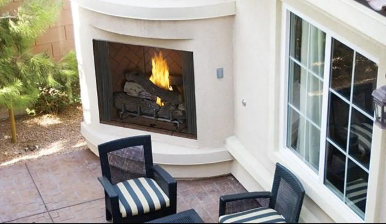 36 Inch Vent-Free Outdoor Gas Firebox with Paneled Design - VRE4536 - Perfect for Patios, Decks, and Backyard Gatherings