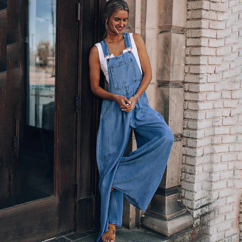 Women's Fashion Denim Overalls Jumpsuit with Pockets - Loose Fit Casual Romper Playsuit for Spring | Perfect for Everyday Wear, Weekend Outings & Street Style Fashion