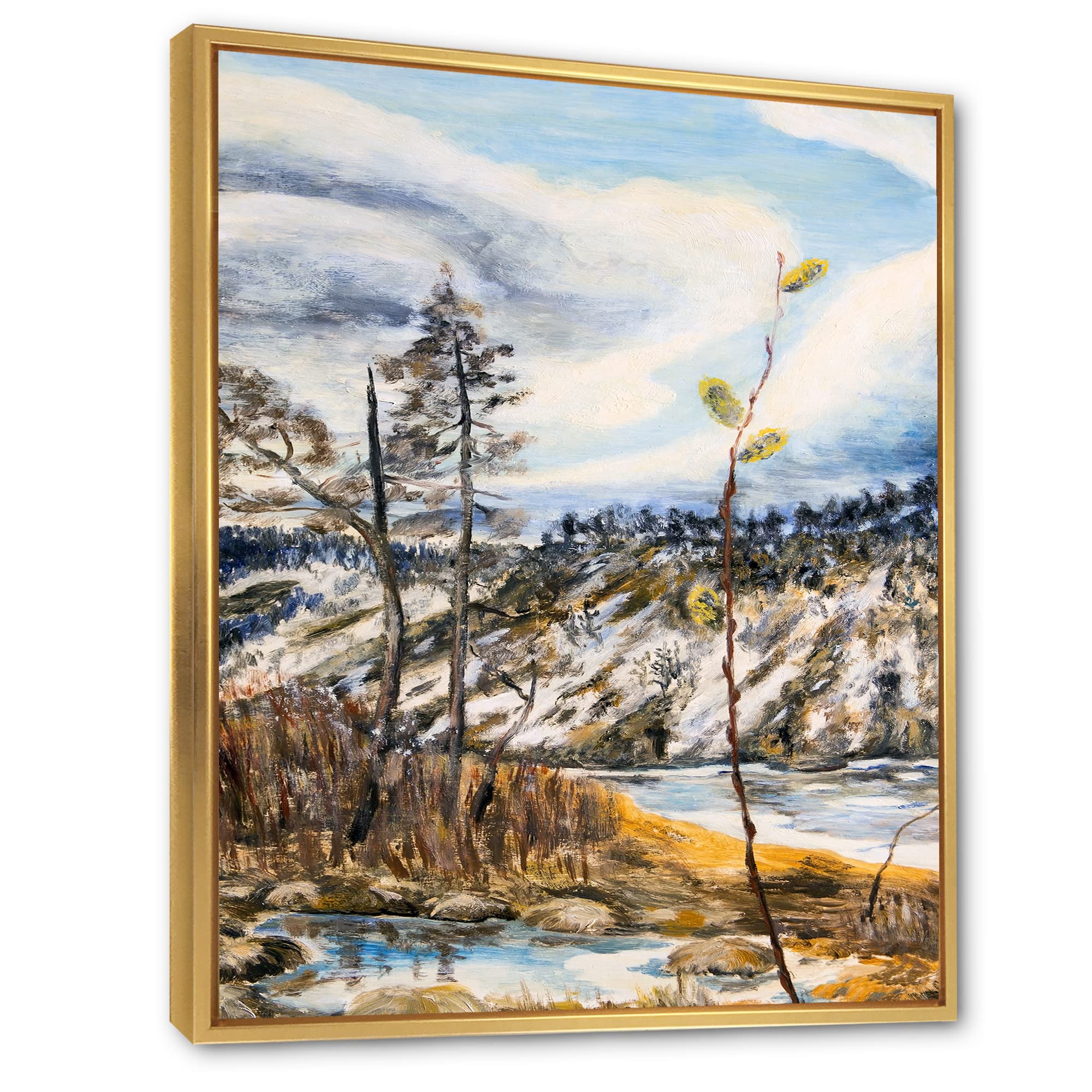 Spring Landscape with Cloudy Sky and River - Lake House Framed Canvas Wall Art Print for Living Room, Bedroom & Office Decor