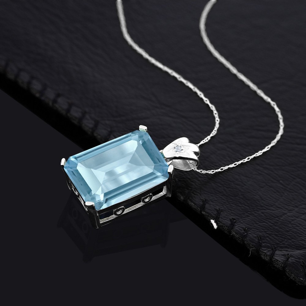 Gem Stone King 925 Sterling Silver Emerald Cut Birthstone Pendant Necklace - 18X13MM Center Stone with 1.8MM Round Accents | Elegant Jewelry Gift for Women, Mom, Wife | 18 Inch Chain Included | Perfect for Birthdays, Anniversaries & Special Occasions