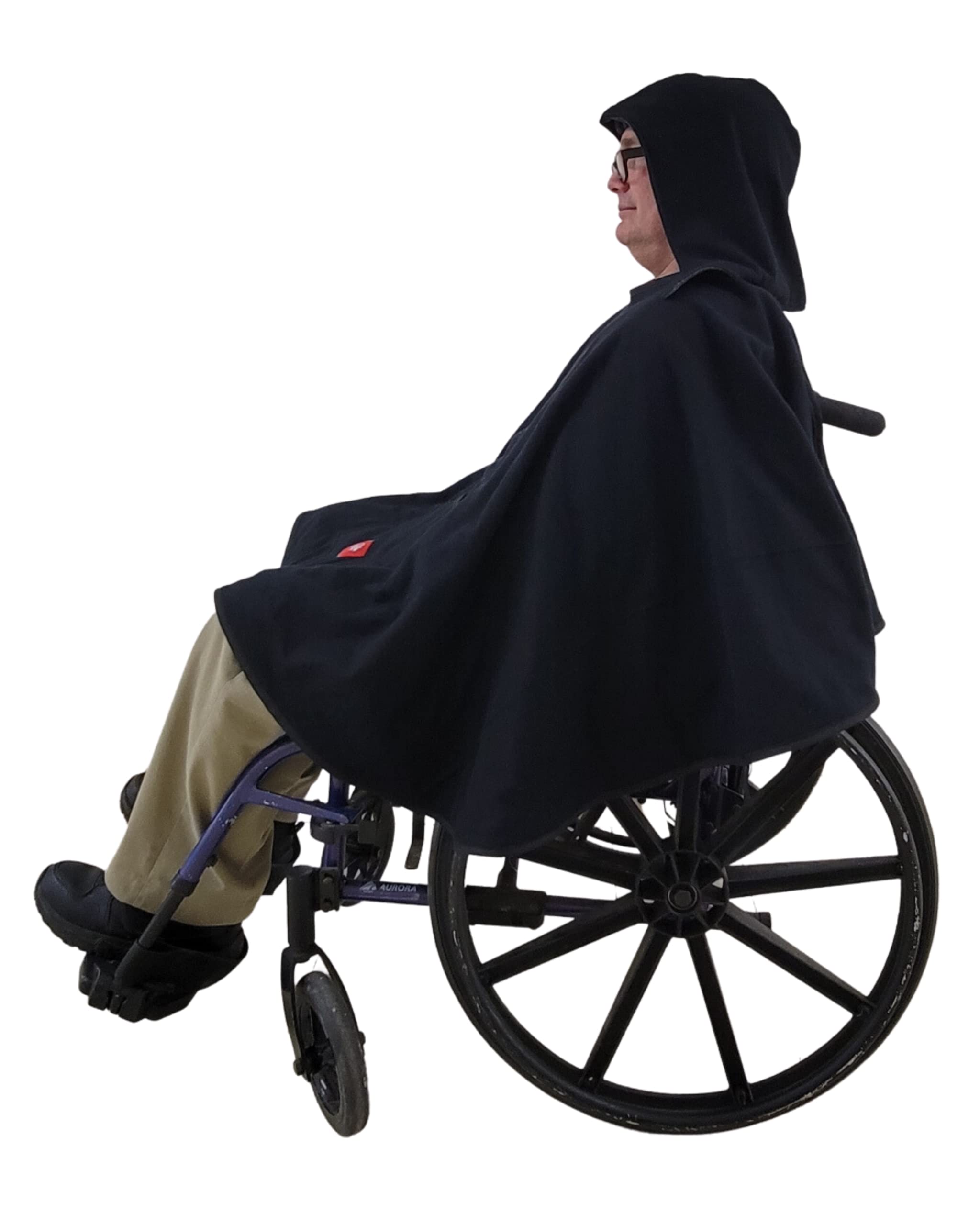 Adjustable Fleece-Lined Wheelchair Poncho with Attachable Hood - Warm, Stylish & Safe for Adults & Youth - Black - Perfect for Outdoor Activities & Cold Weather Protection