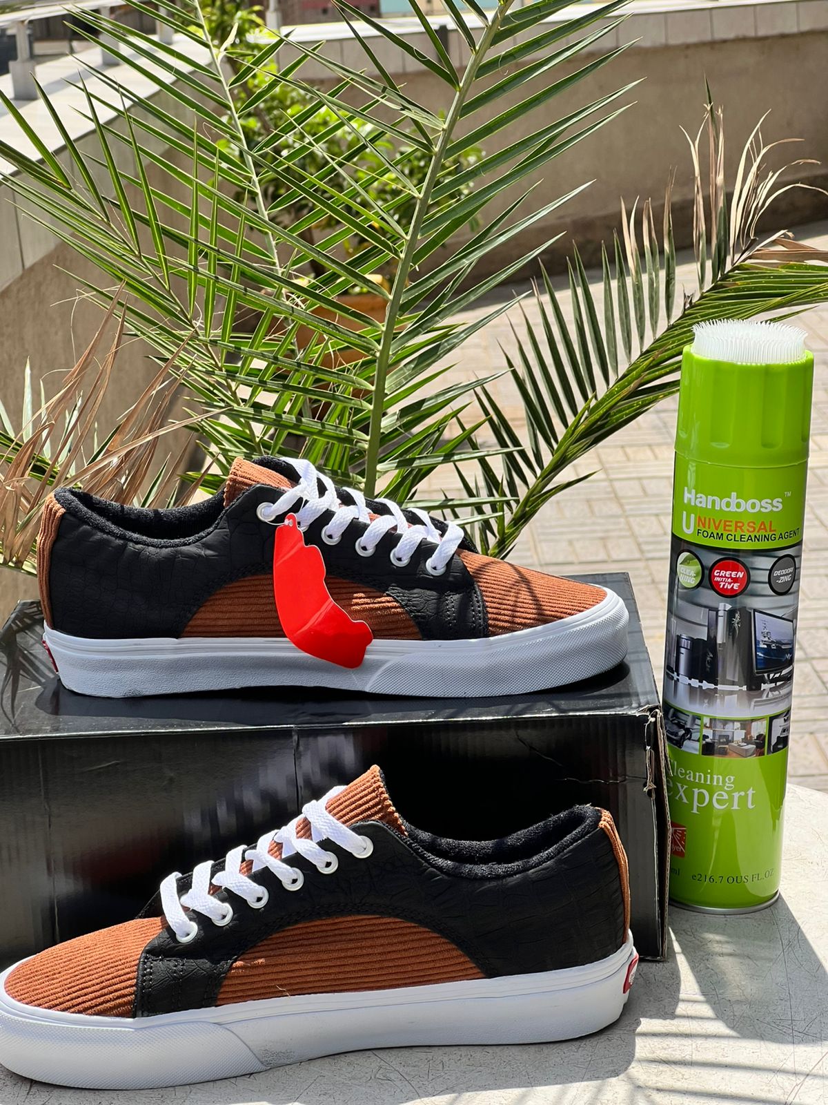 Vans Two Tone Ribbed Black & Burnt Orange Sneakers - Classic Skate Shoes for Men & Women - Perfect for Streetwear, Casual Outfits & Skateboarding