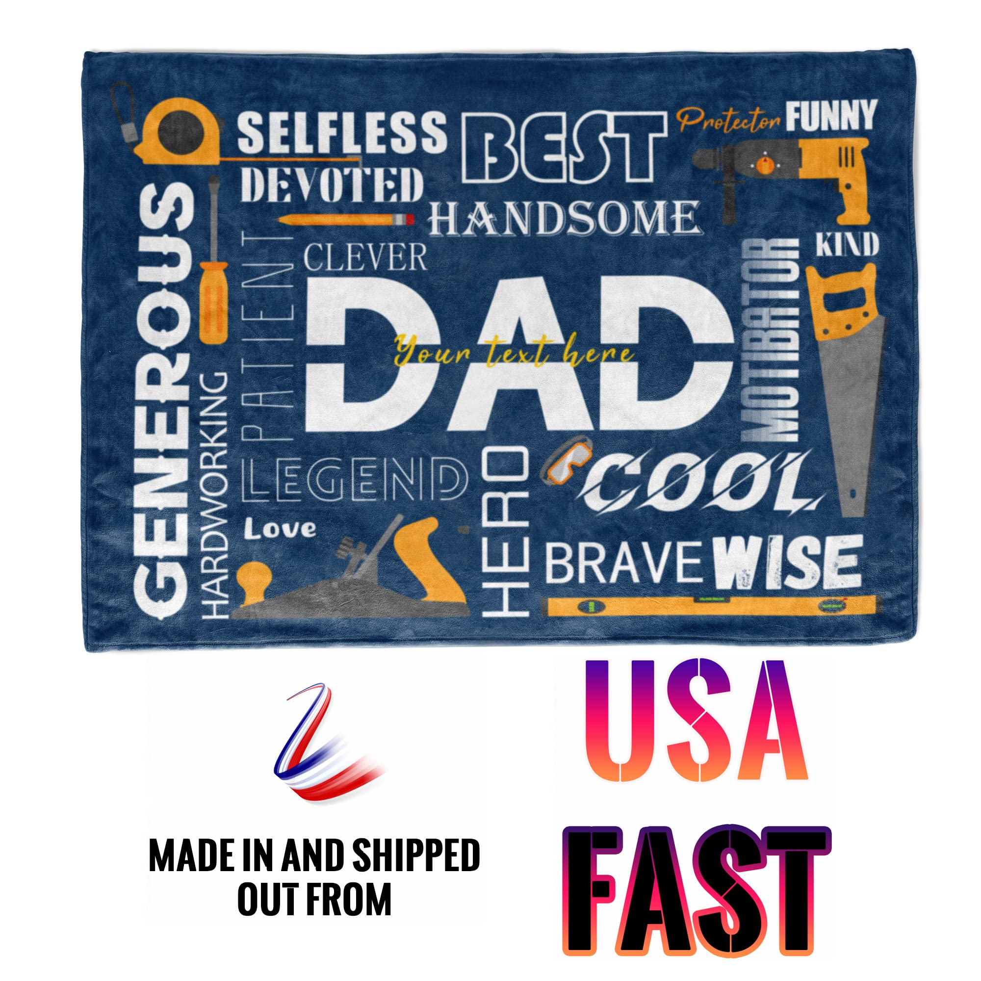 Custom Personalized Text Blanket for Dad - 60x80 Inch Throw Blanket with Name - Unique Father's Day, Birthday & Memorial Gift for Dad - Cozy & Heartwarming Gift for Home, Office & Travel