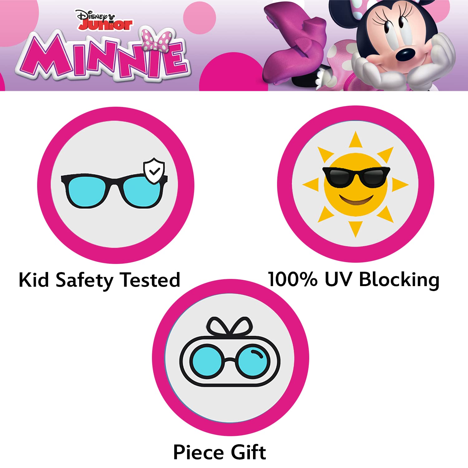 Minnie Mouse Sunglasses for Toddler Girls with Soft Case - UV Protection Disney Sunglasses for Kids - Perfect for Disney World Trips, Beach Outings & Summer Vacation Accessories