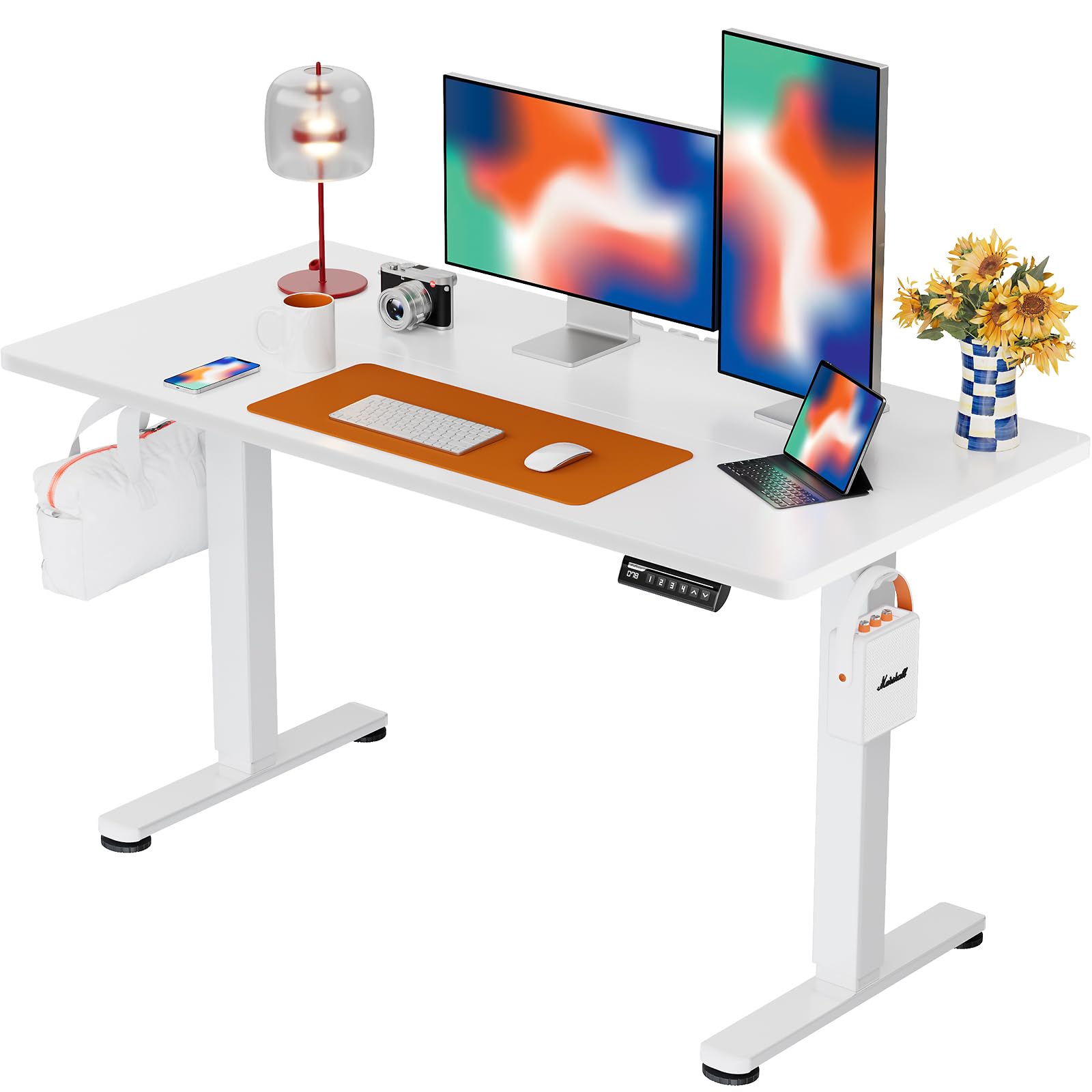 ErGear 48 x 24 Inches Electric Height Adjustable Standing Desk - Memory Preset Sit Stand Home Office Desk with Splice Board (White) | Perfect for Remote Work, Gaming & Study Spaces