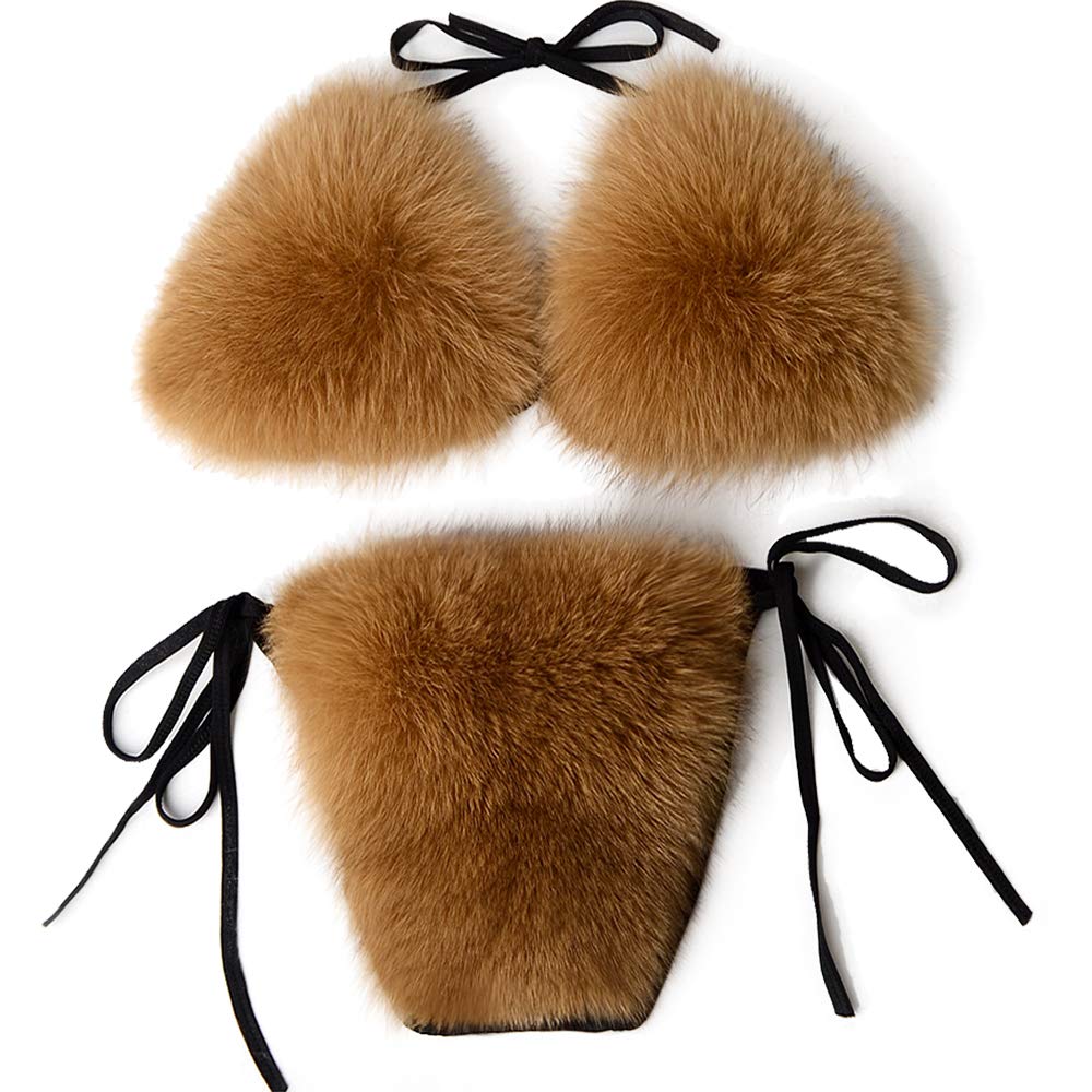 Luxury Women's Triangle Bikini Set - Genuine Fox Fur Lingerie for Swimwear & Boudoir - Perfect for Beach Vacations, Pool Parties & Romantic Nights