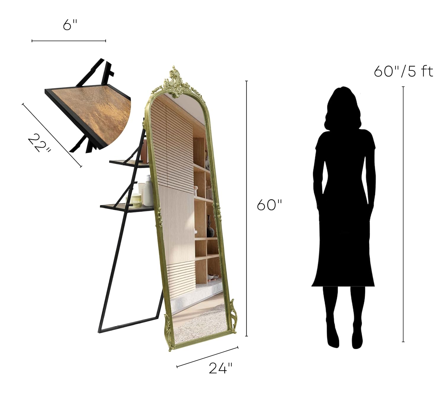 Victorian Arched Full Length Mirror - Hand Casted Premium Metal Frame 152cm - Elegant Home Decor for Bedroom, Living Room & Entryway