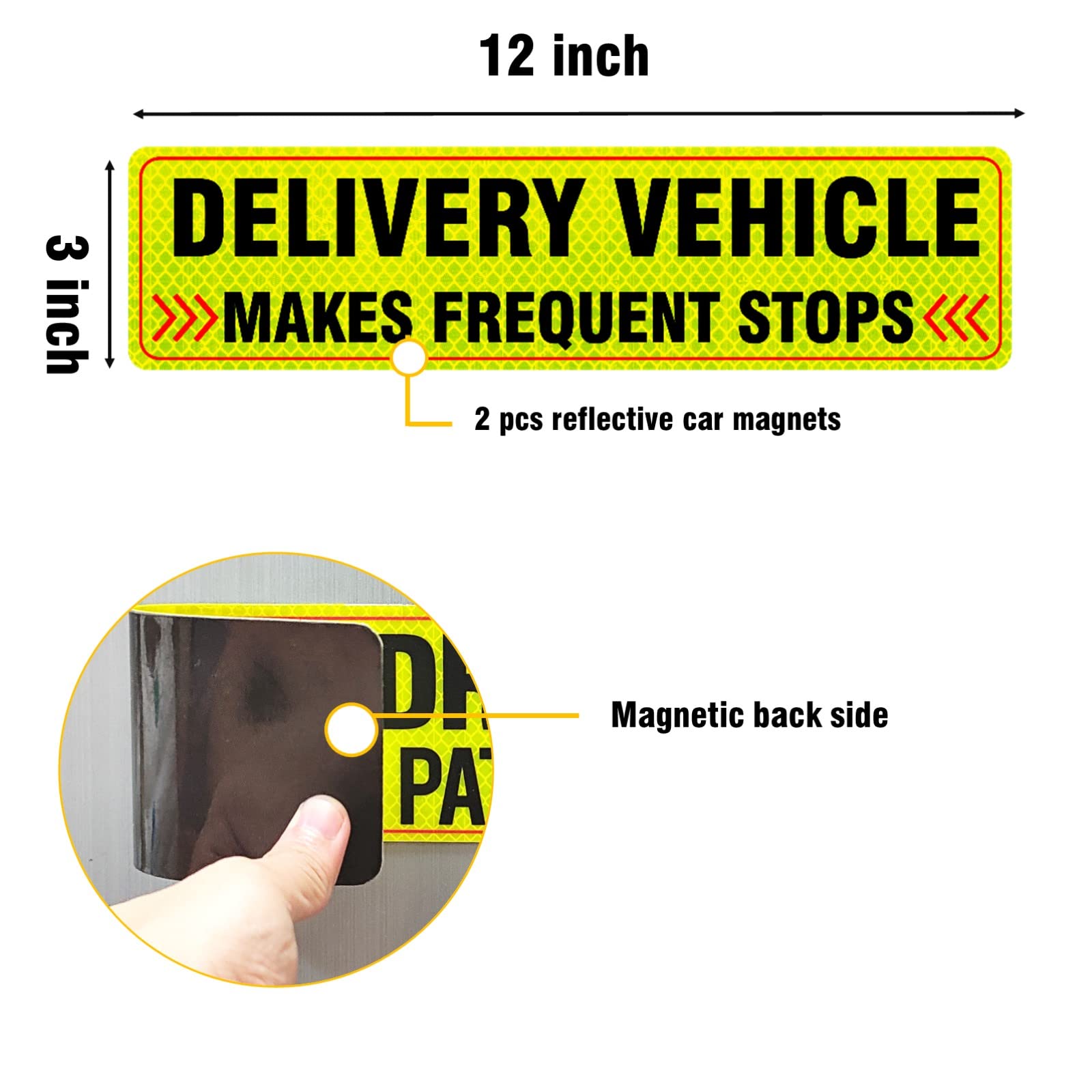 2-Pack Reflective Delivery Car Magnets for UPS, FedEx, Amazon Flex - Waterproof Vehicle Signs for Drivers, Food & Package Delivery - Perfect for Nighttime Safety & Business Branding