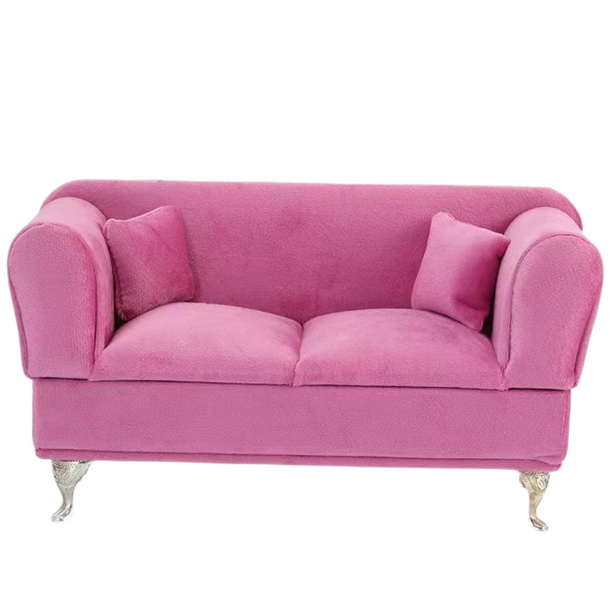 1/6 Scale Miniature Dollhouse Sofa & Pink Velvet Jewelry Box - Tiny Furniture for Dollhouse Accessories & Elegant Storage for Women's Jewelry - Perfect for Collectors, DIY Miniature Projects & Gift Giving