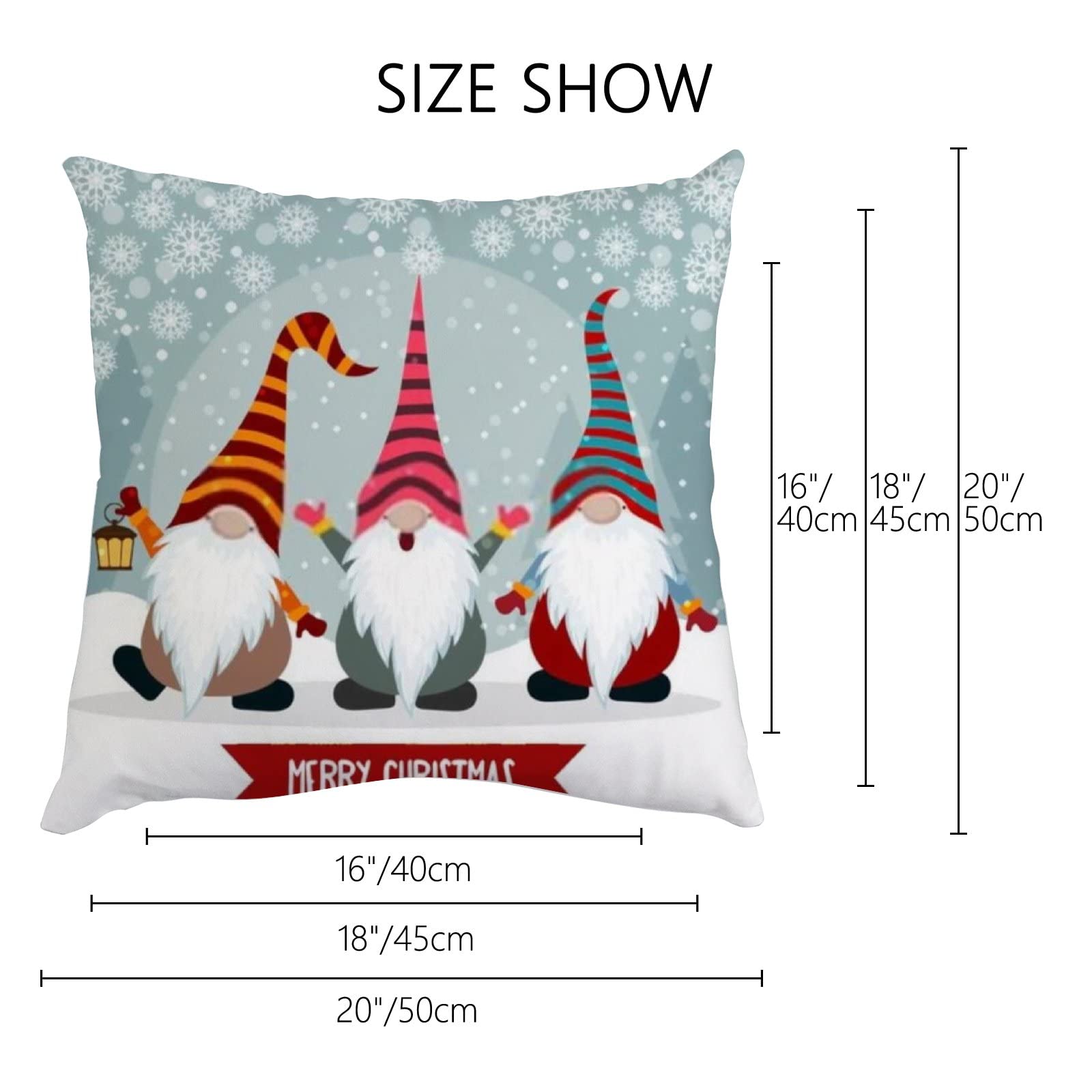 Christmas Cute Gnomes Cotton Plush Throw Pillow Cover 18x18 Inch - Soft Floral Decorative Cushion Case with Invisible Zipper for Sofa, Couch, Bed - Perfect for Holiday Home Decor and Cozy Living Room Accents