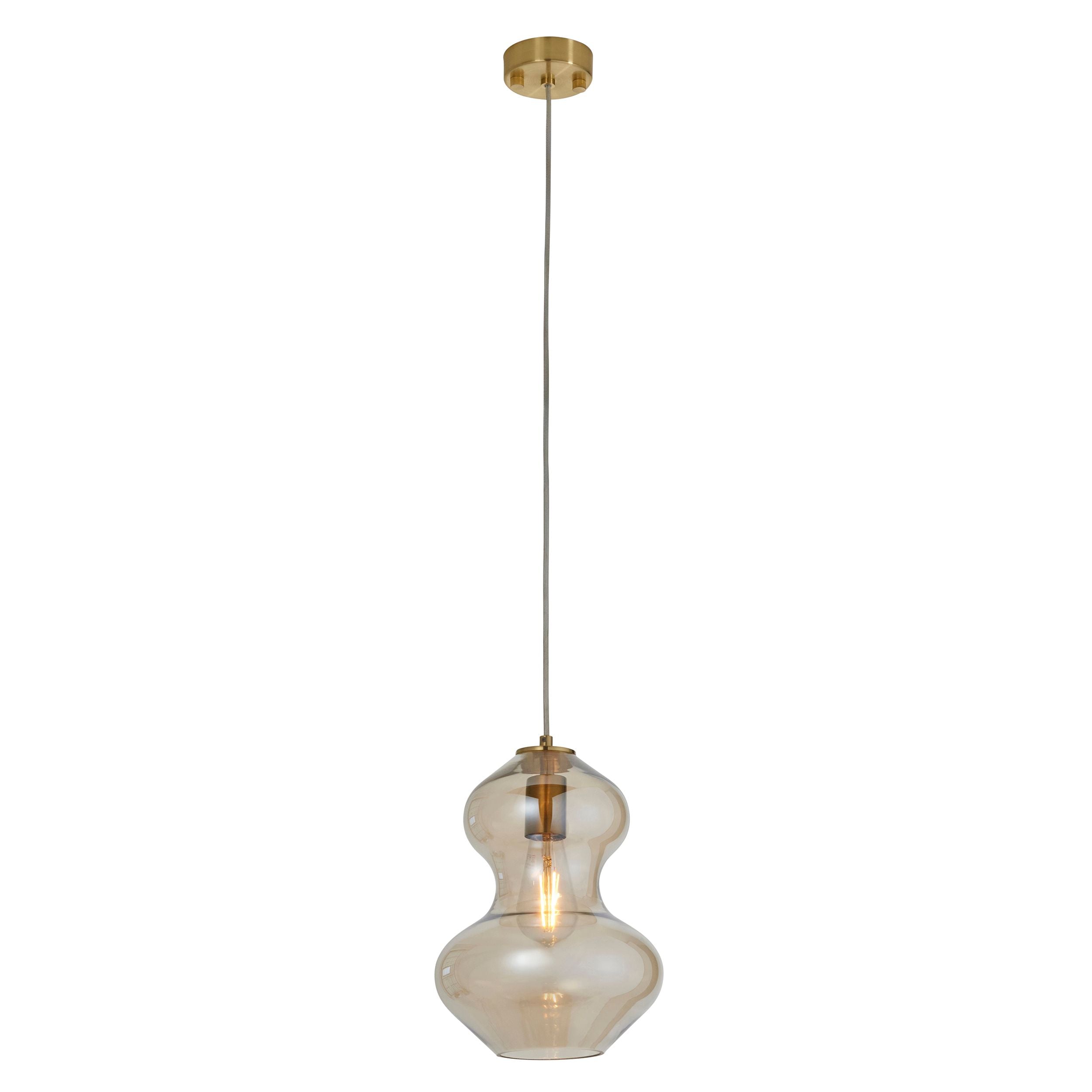 Elegant Bistro Satin Brass & Champagne Lustre Glass 1Lt LED Pendant Light - Modern Vintage Style for Kitchen Island, Dining Room & Bar Lighting