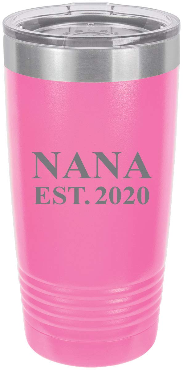 Nana Established EST. 2020 20oz Stainless Steel Insulated Tumbler - Personalized Engraved Travel Coffee Mug, Hot & Cold Drink Thermos - Perfect for Office, Gym, Camping & Commuting (Pink)