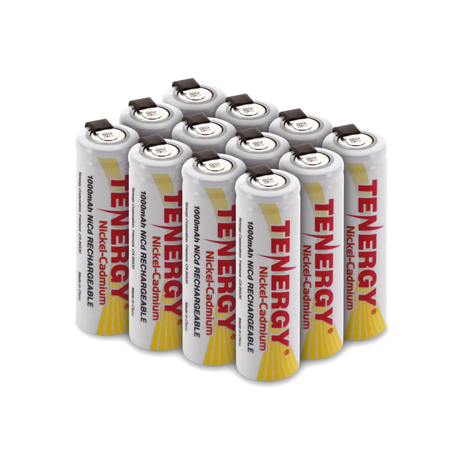 Tenergy 1.2V AA NiCD Rechargeable Batteries - 1000mAh High Capacity Flat Top with Tabs - 12 Pack for Electric Shavers, Hair Trimmers, Razors & Cordless Devices - Perfect for Home Grooming & Personal Care