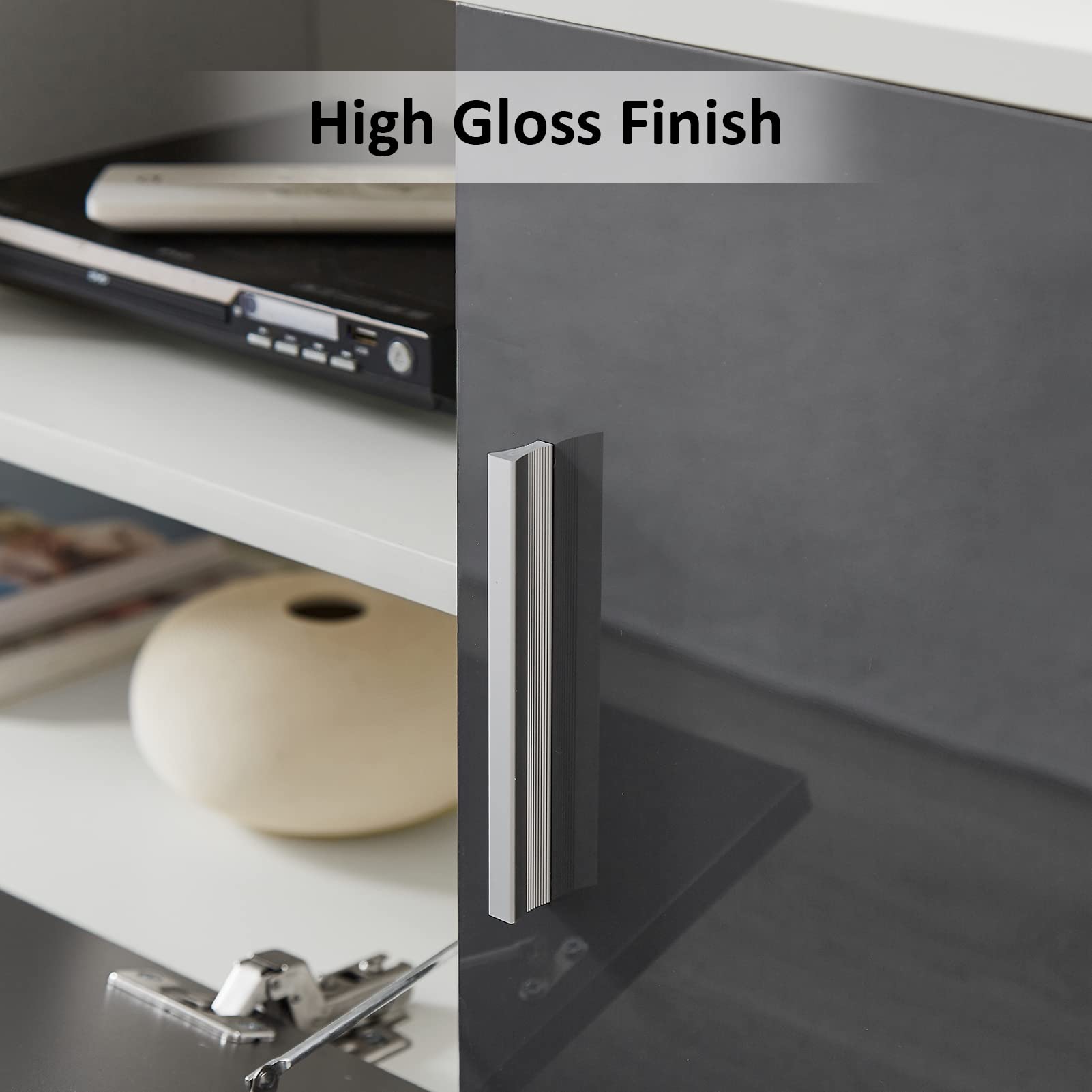 65 Inch LED TV Stand with Storage - High Gloss Entertainment Center TV Console Table Cabinet for Living Room & Bedroom (Grey) - Perfect for Home Theater Setup & Living Room Organization