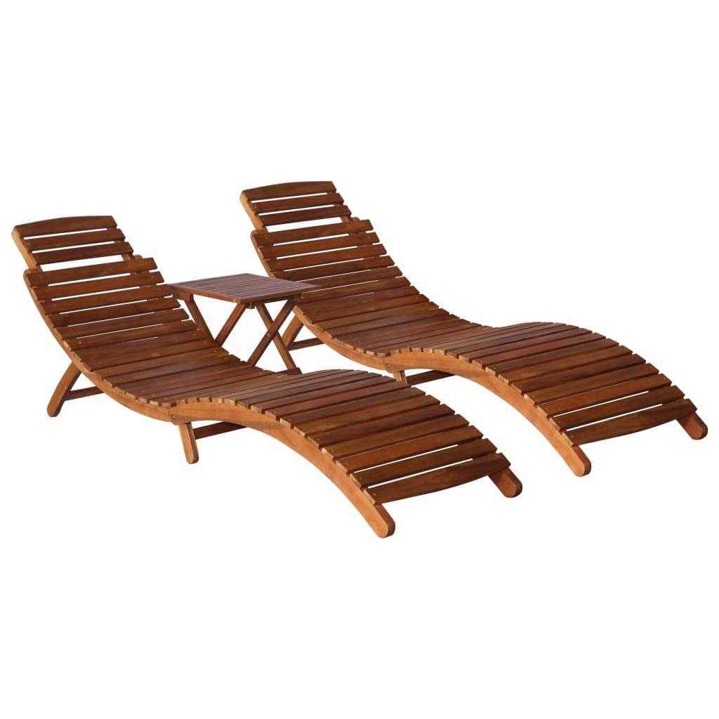 **Outdoor Folding Chaise Lounge Chair - Portable Pool Recliner for Backyard, Beach, Sunbathing - 3-Piece Sunlounger Set with Acacia Wood Tea Table - Perfect for Relaxing by the Pool, Garden, or Seaside**
