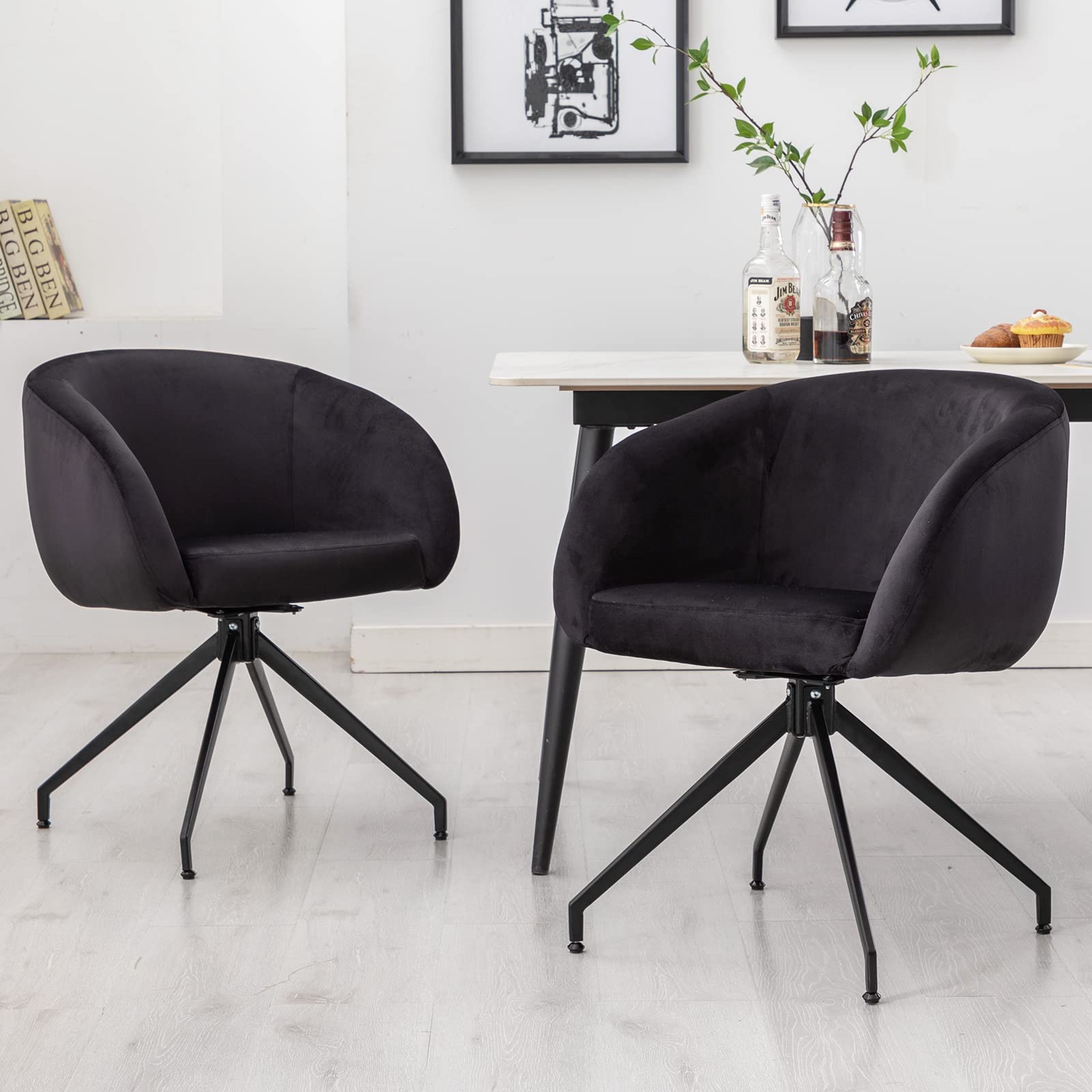 DUOMAY Modern Swivel Barrel Dining Chair - Velvet Upholstered Accent Side Chair with Back, No Wheels Desk Chair with Black Metal Legs for Living Room, Dining Room & Makeup Vanity | Perfect for Home Office, Bedroom Decor & Small Space Seating