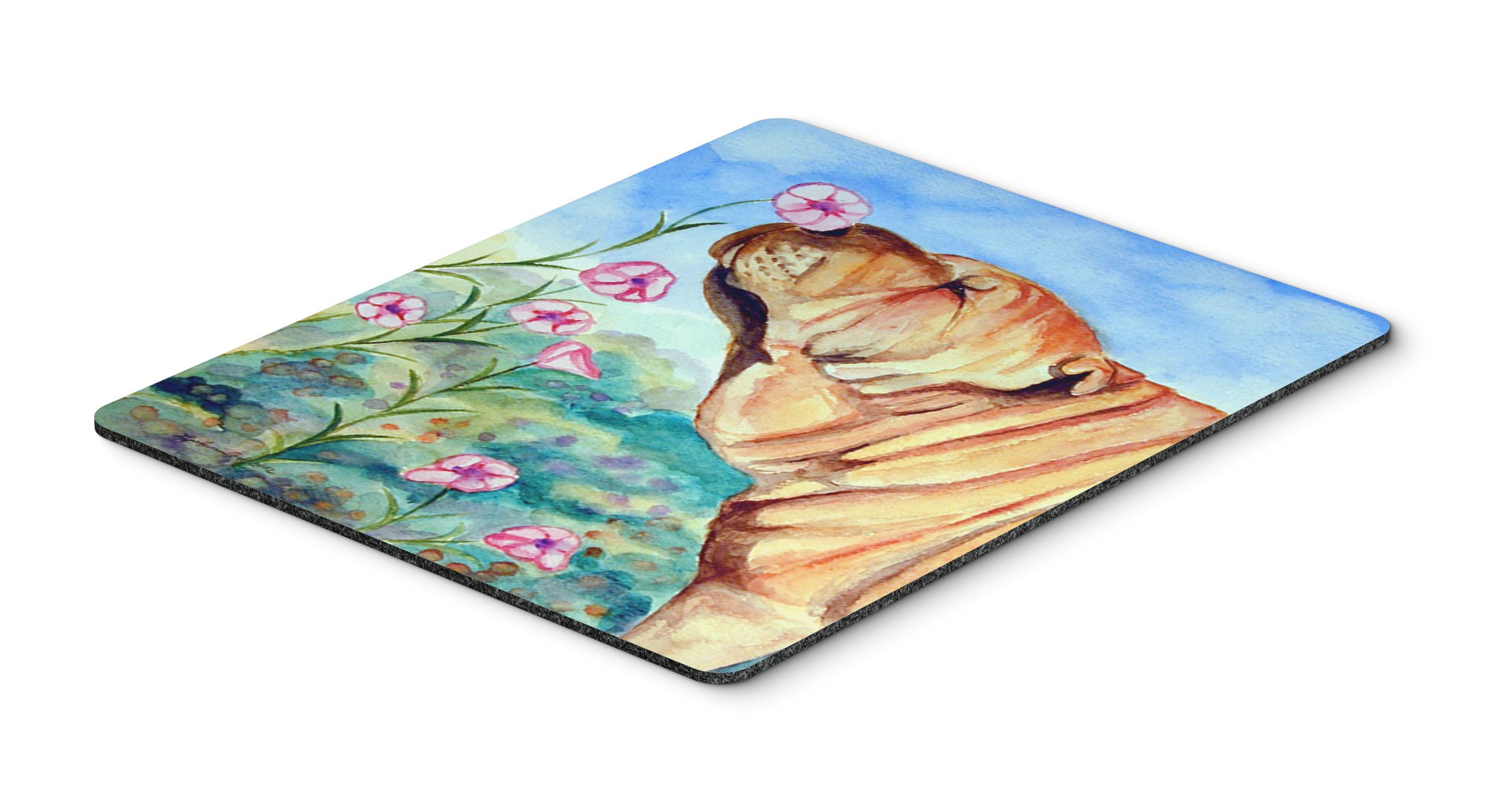 Caroline's Treasures 7105MP Shar Pei 'Smell The Flowers' Mouse Pad - Large Washable Non-Slip Desk Mat for Home Office, Gaming & Computer Work | Cute Dog Design Hot Pad & Trivet for Kitchen Use