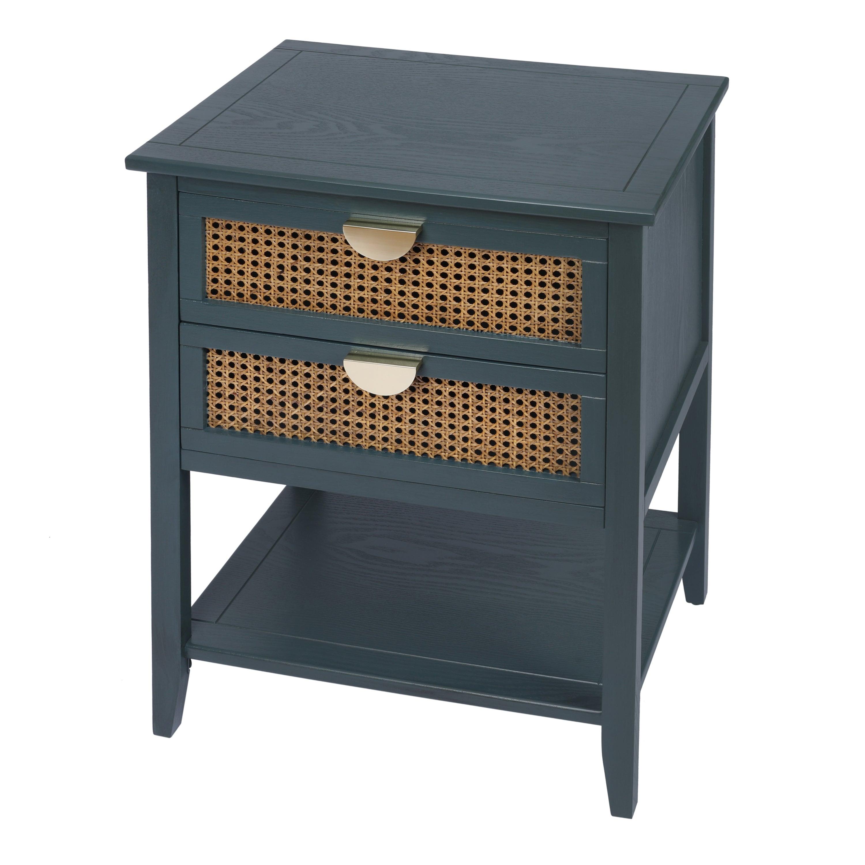 2 Drawer Rattan Side Table - Natural Woven End Table for Bedroom, Living Room, Study - Perfect Nightstand & Coffee Table for Small Spaces