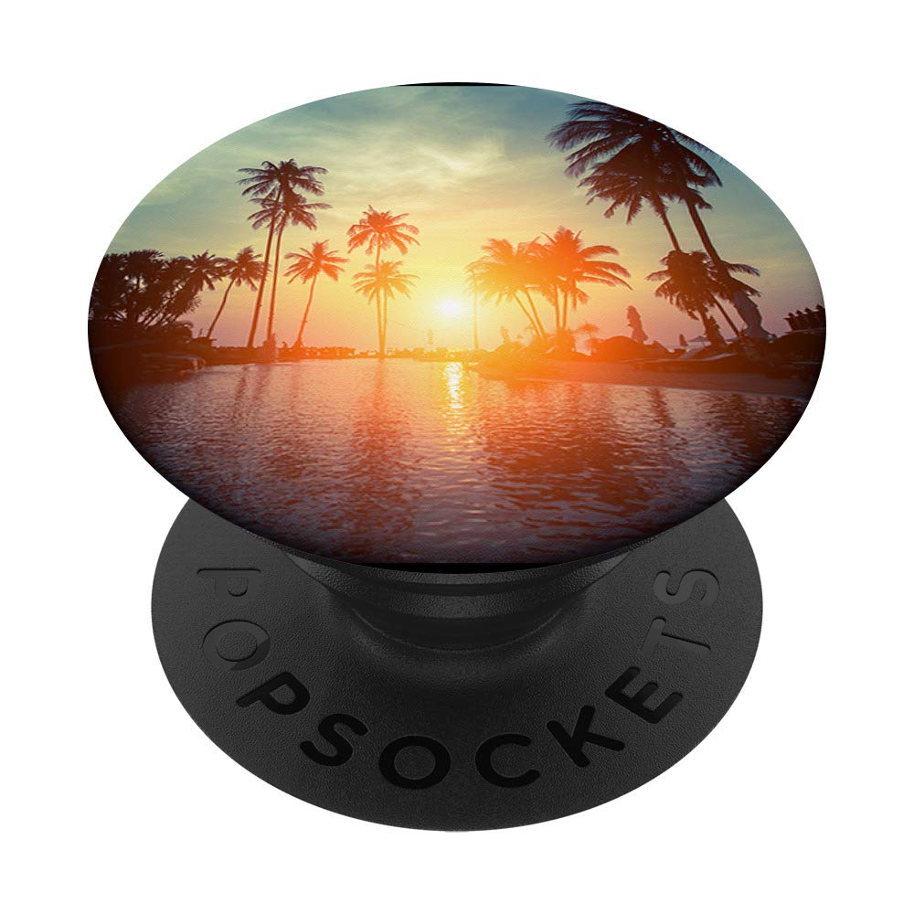 Tropical Paradise Palm Trees Sunset PopSocket PopGrip - Swappable Phone & Tablet Grip for Beach Vacations, Poolside Relaxation, and Outdoor Adventures
