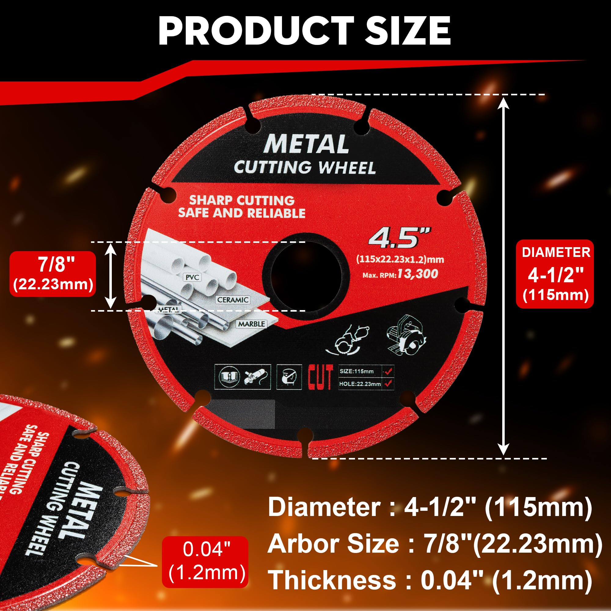 4.5 Inch Diamond Cutting Wheel for Metal - 3 Pack Heavy Duty Angle Grinder Disc with 5000+ Cuts for Rebar, Steel, Iron & Stainless Steel - Perfect for Metal Fabrication, Construction & DIY Projects