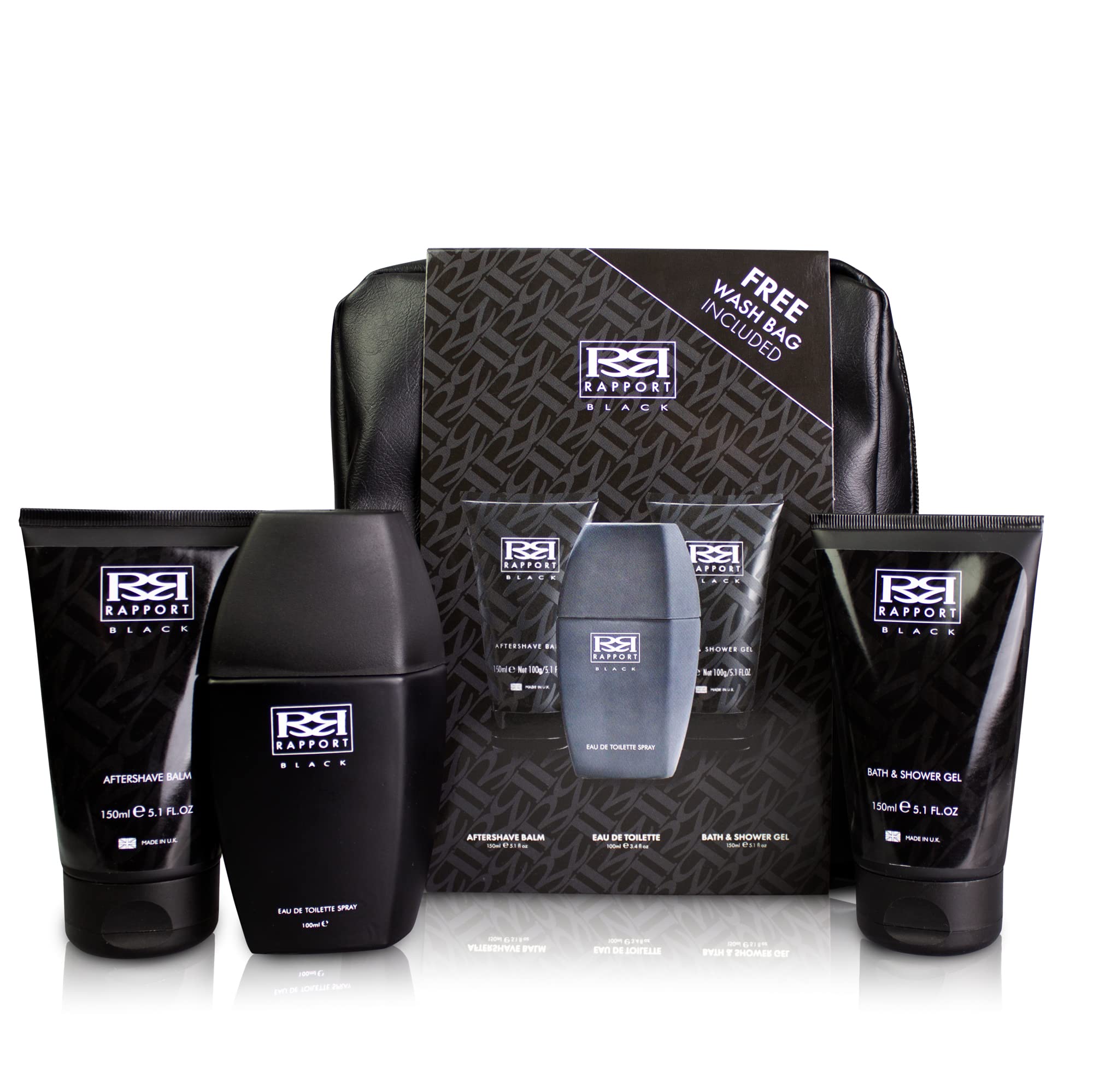 Premium Black Wash Bag Gift Set - 100ml Eau De Toilette Spray, 150ml Shower Gel & 150ml Aftershave Balm - Perfect for Men's Travel, Groomsmen Gifts & Special Occasions