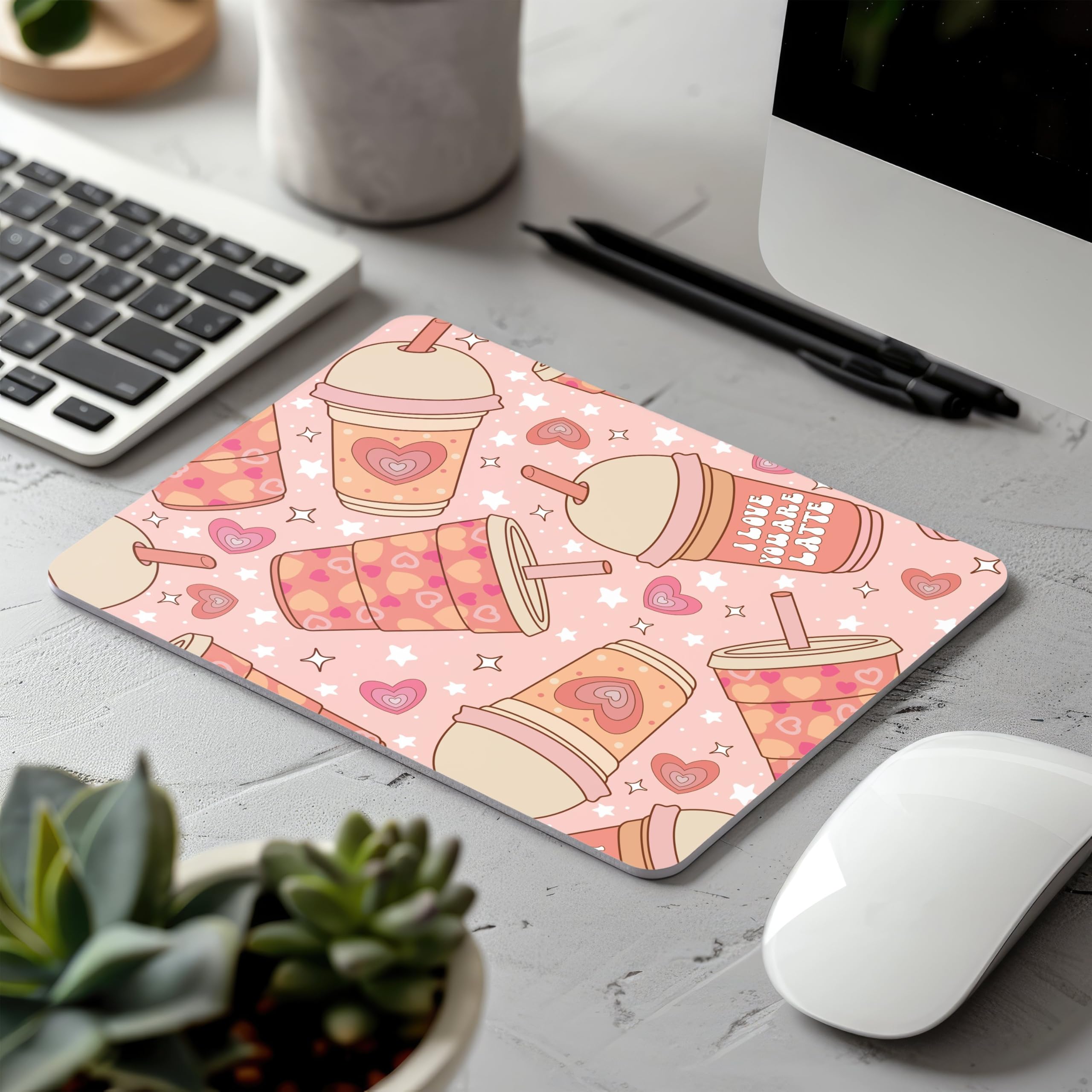 Boho Tribal Pattern Non-Slip Rubber Mouse Pad - Iced Coffee Latte Design for Computer, Laptop & Office Desk | Home & Work Use | Perfect for Gaming, Typing & Daily Computing